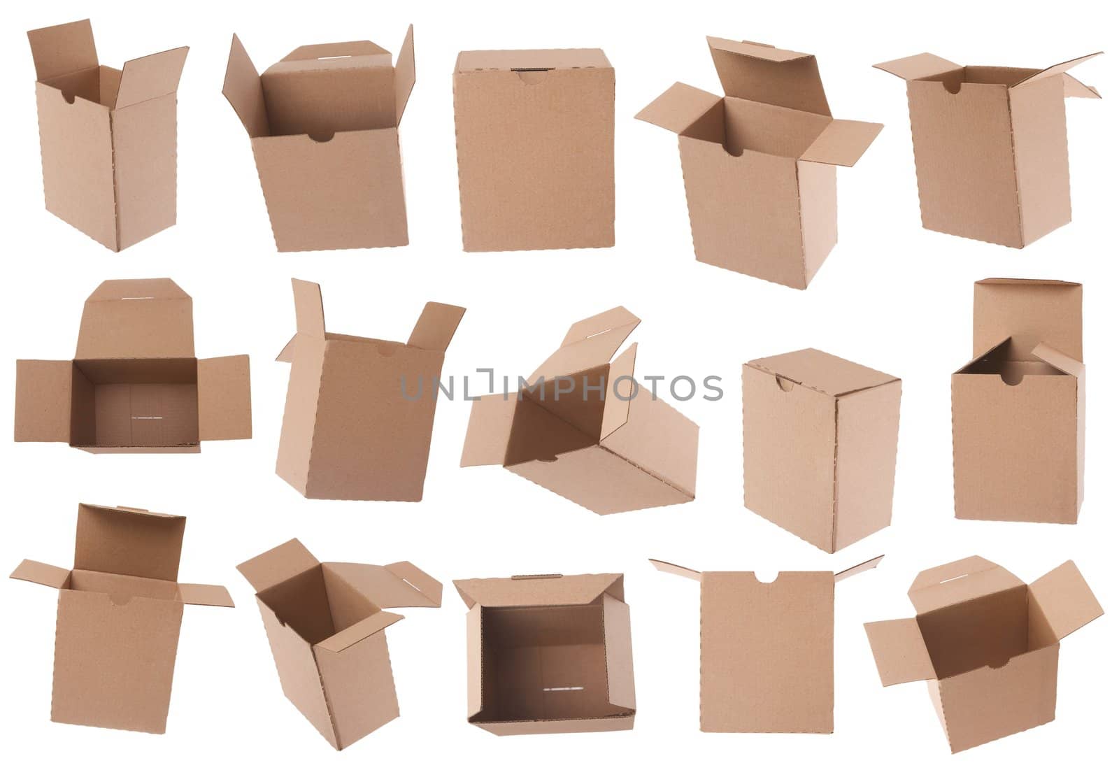 Opened and closed cardboard box isolated on white 