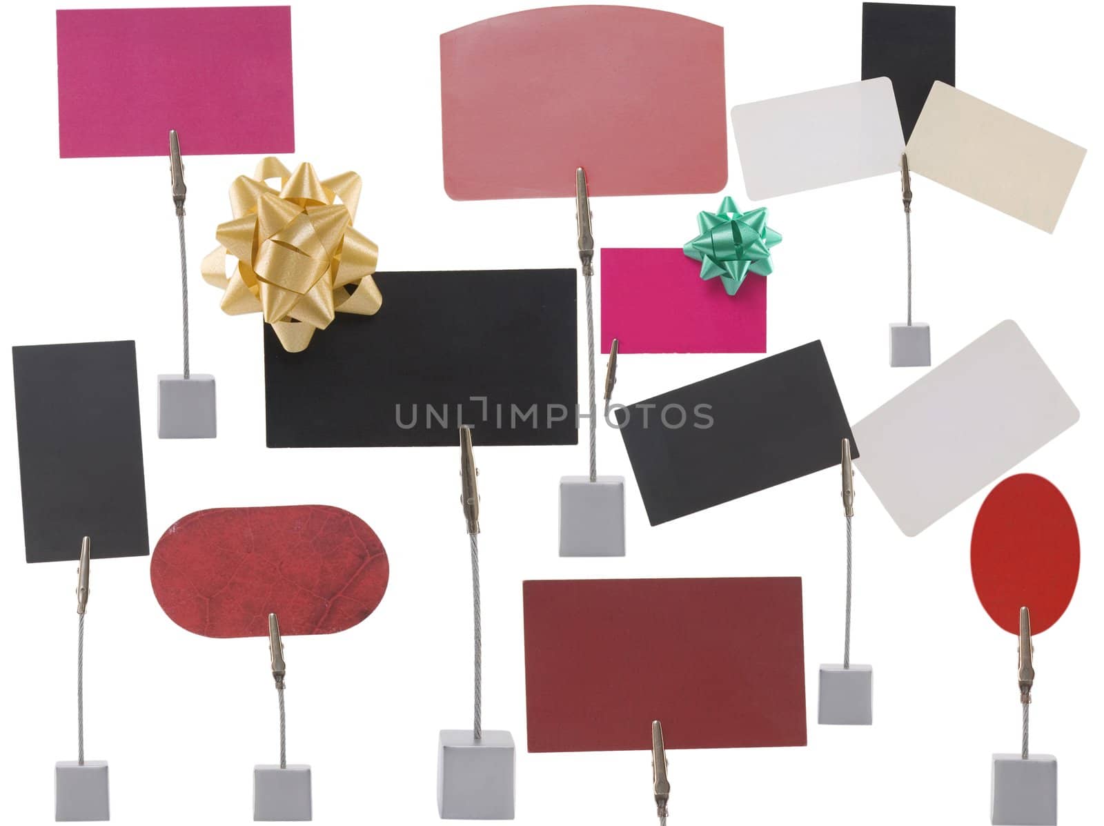 Small stand with blank business card isolated over white background