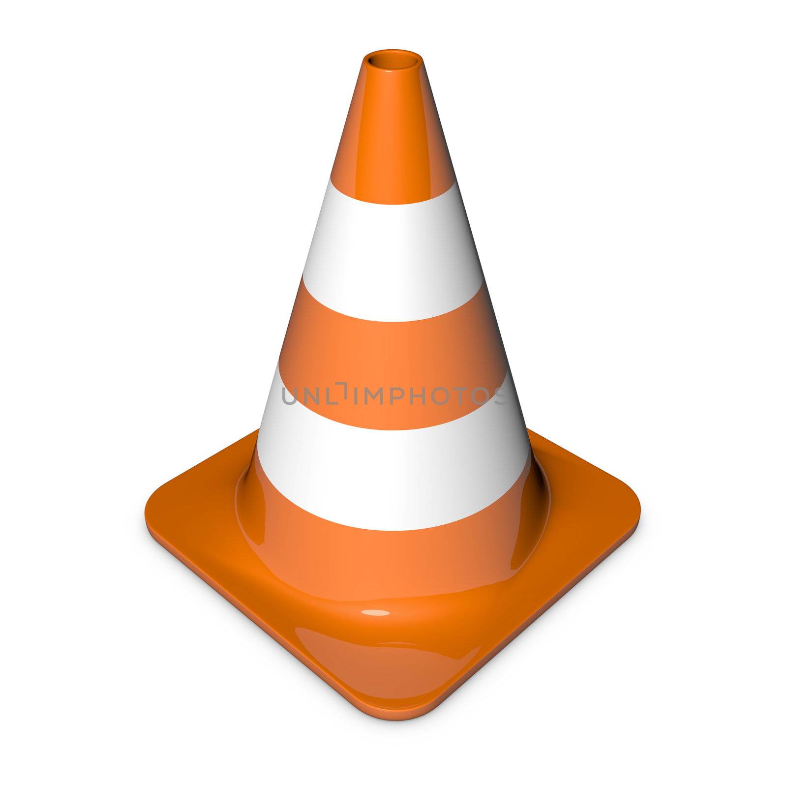 single traffic in 3d with shiny orange and white stripes