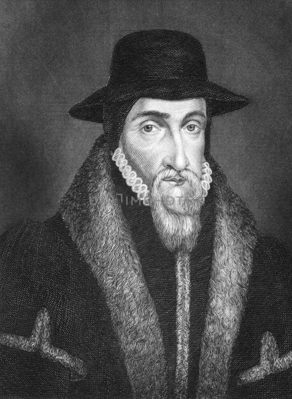 John Foxe (1517-1587) on engraving from 1844. English historian and martyrologist. Published by J.Tallis & Co.