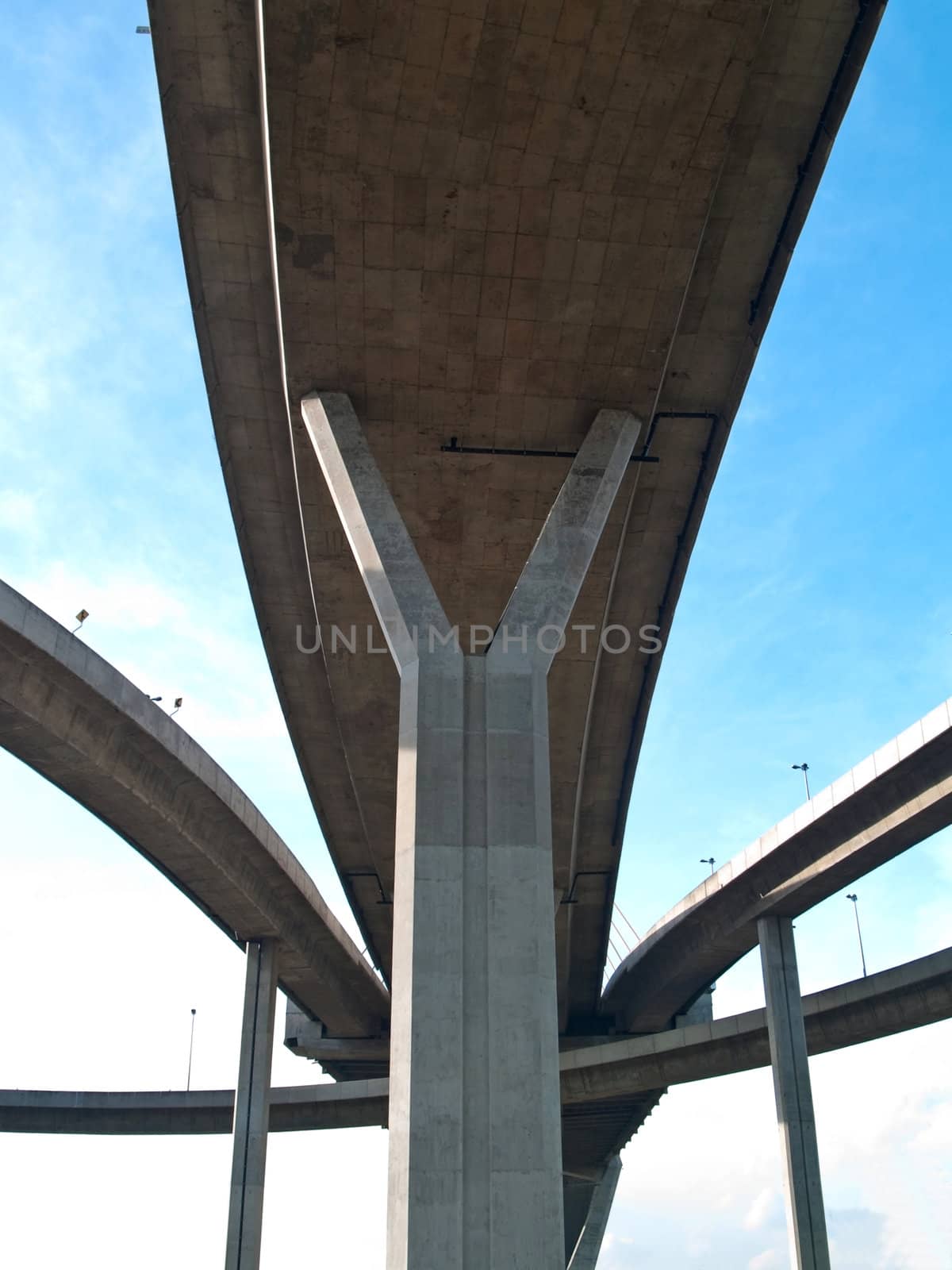 Intersection expressway with grade separation on blue sky
