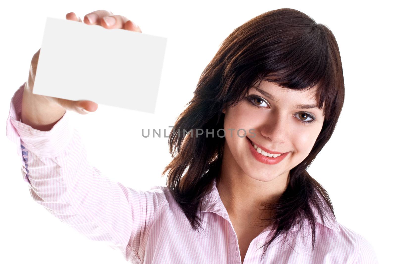 young woman with business card by Lupen