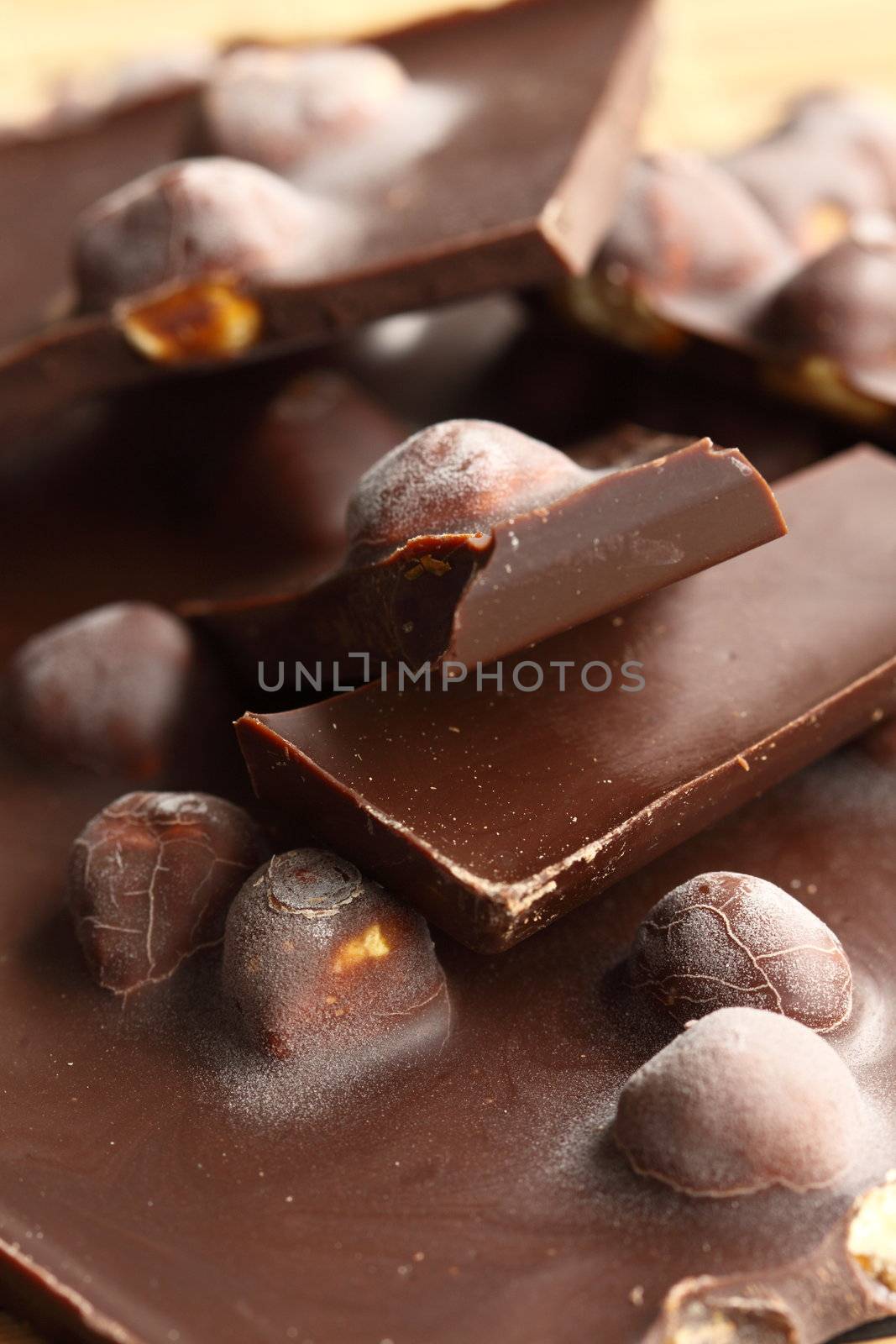 close up of chocolate with hazelnuts, shallow dof