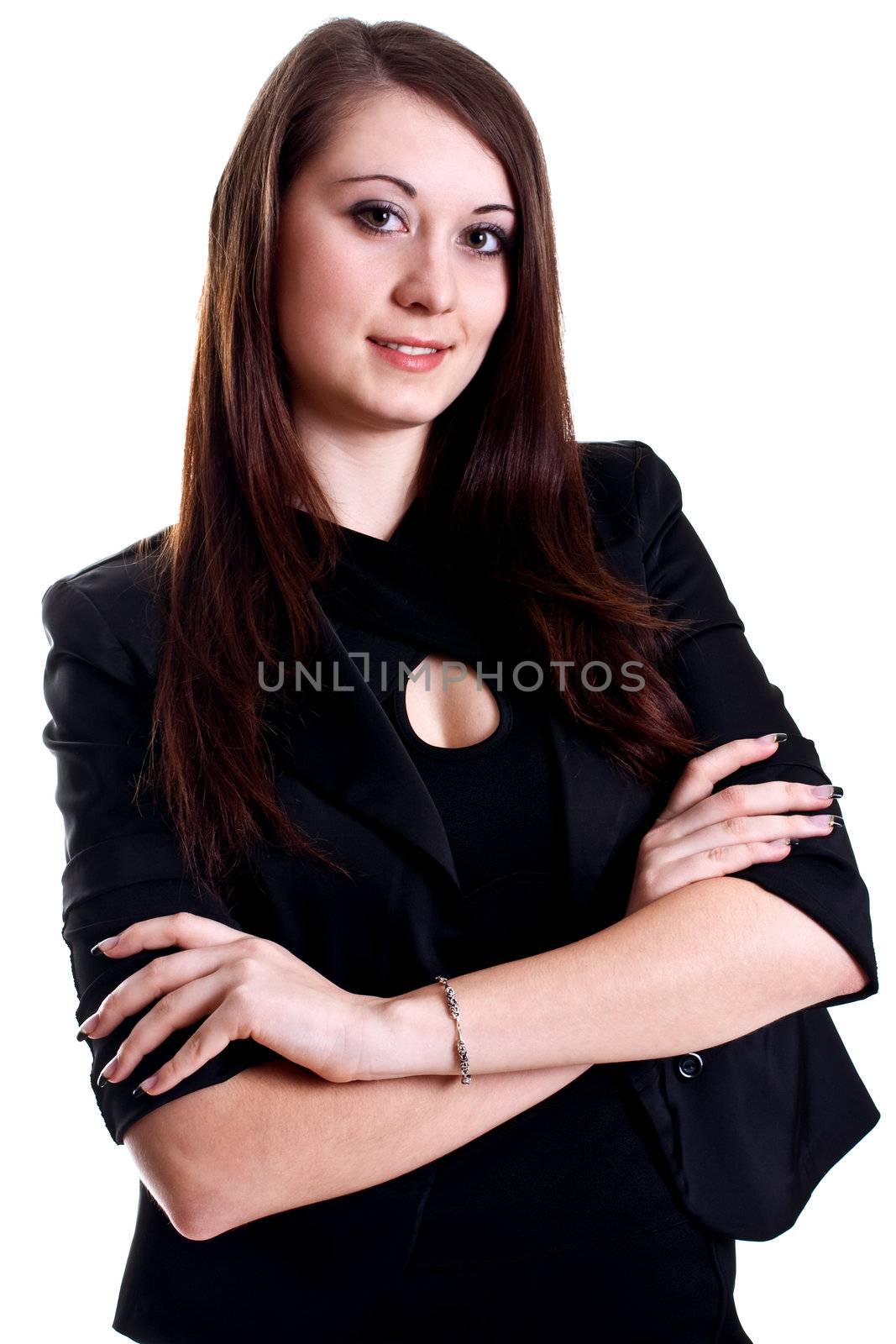 business woman in a suit on a white background