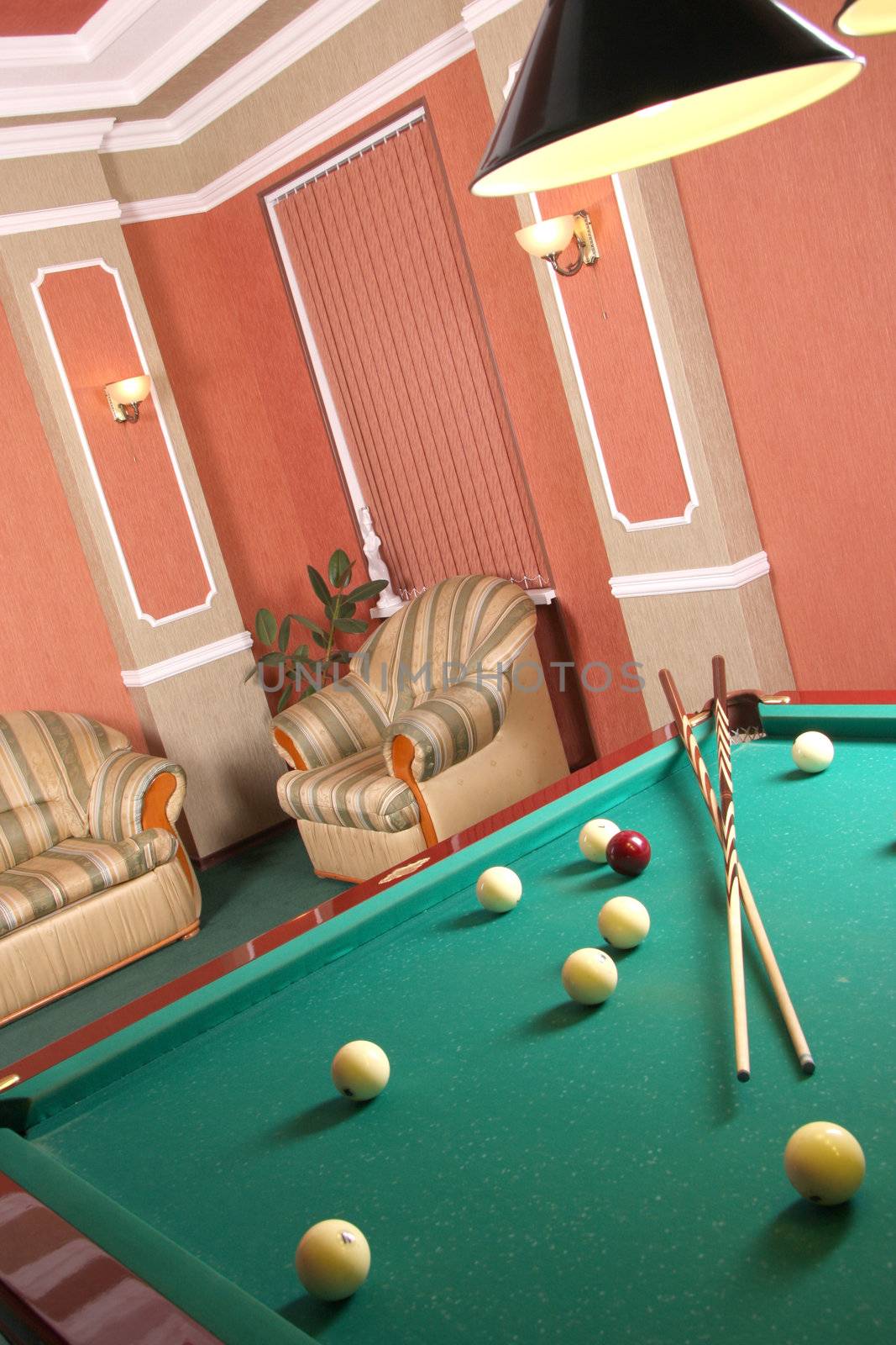 table for game in billiards in interior
