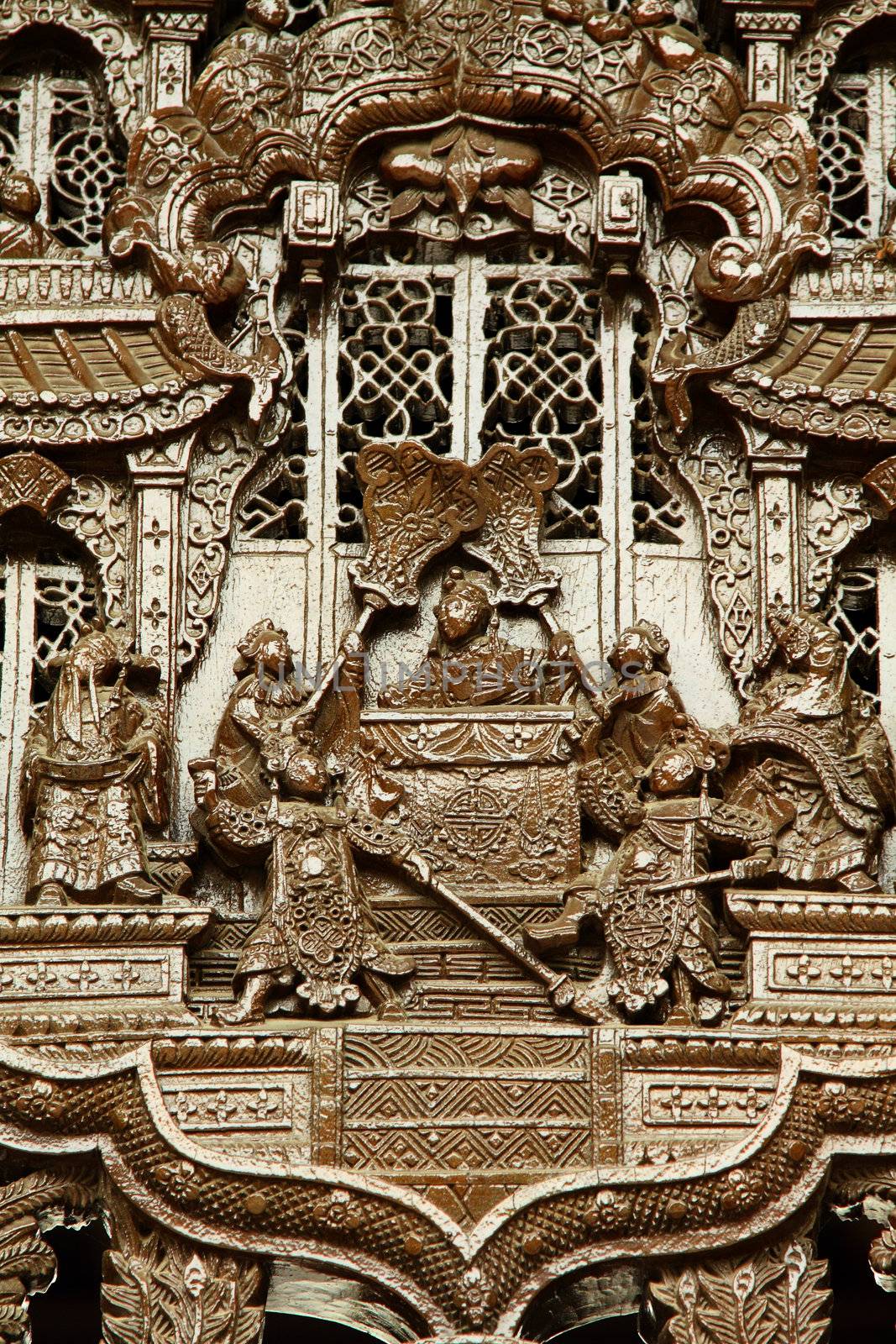 Chinese old story stone carving with group people. 