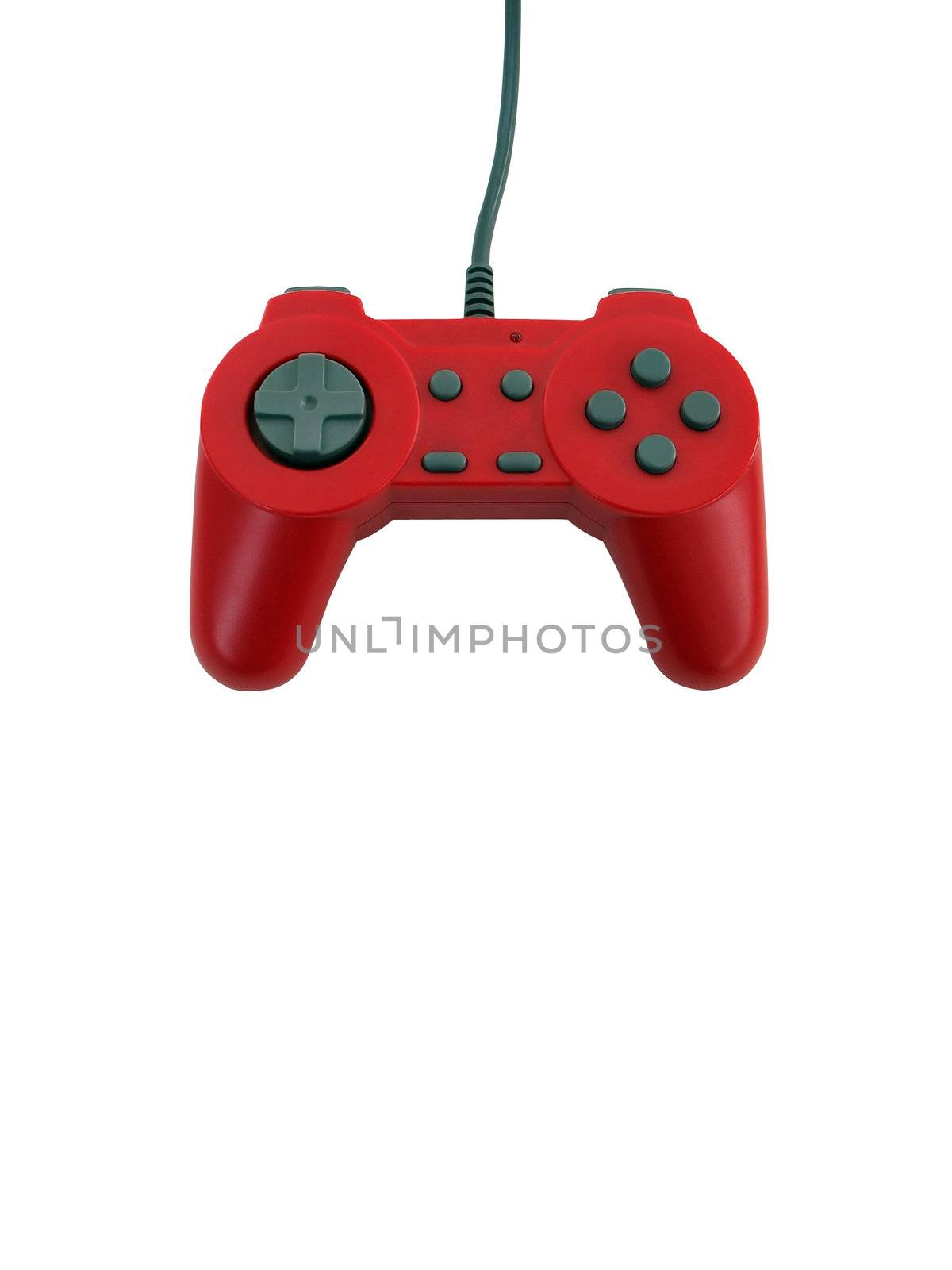 A red game controller isolated over white with plenty of copyspace.  This file includes the clipping path.  