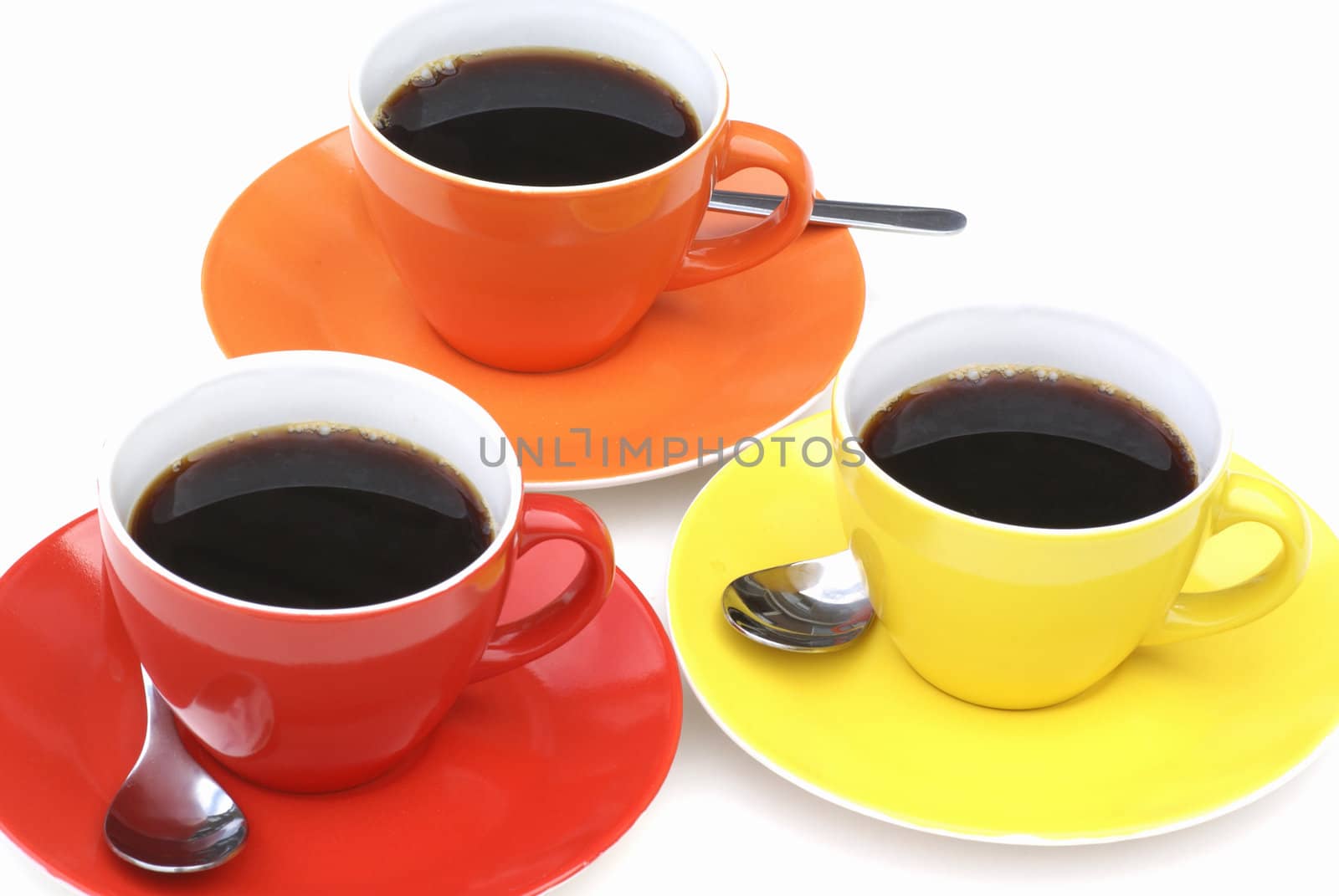 Cups of coffee in spring colors.