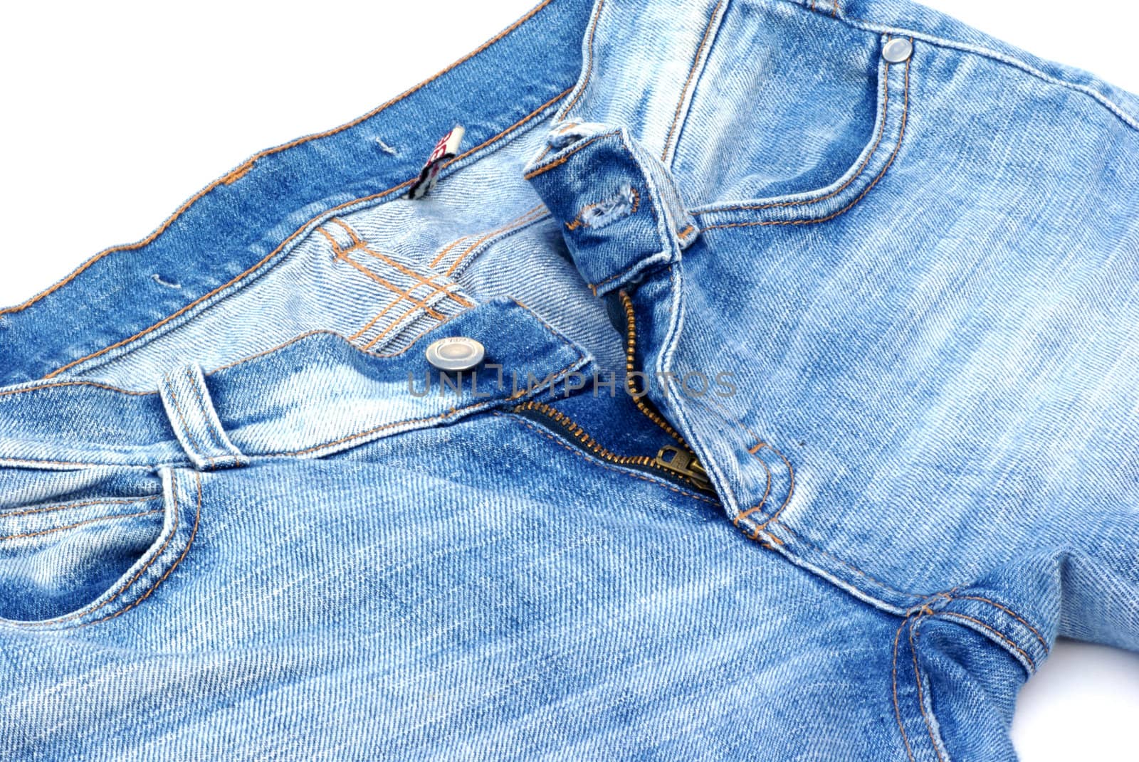 Part of a jeans isolated on a white background.