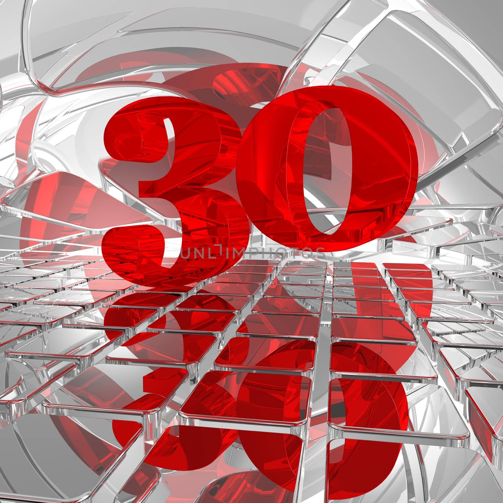 red number thirty on chrome tiles - 3d illustration