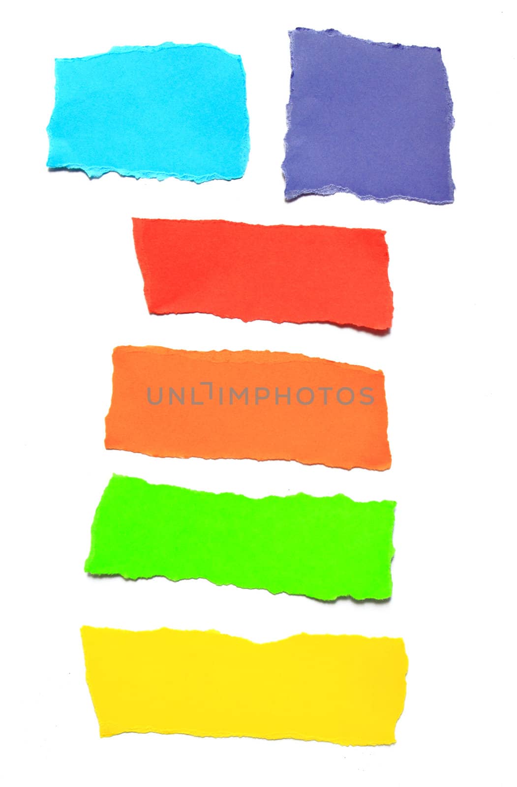 pieces of torn papers various color isolated on white background