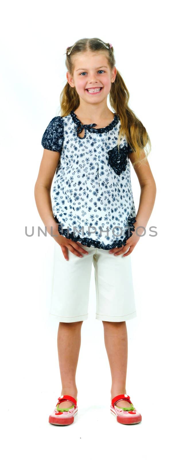 photo of cute little girl on white background