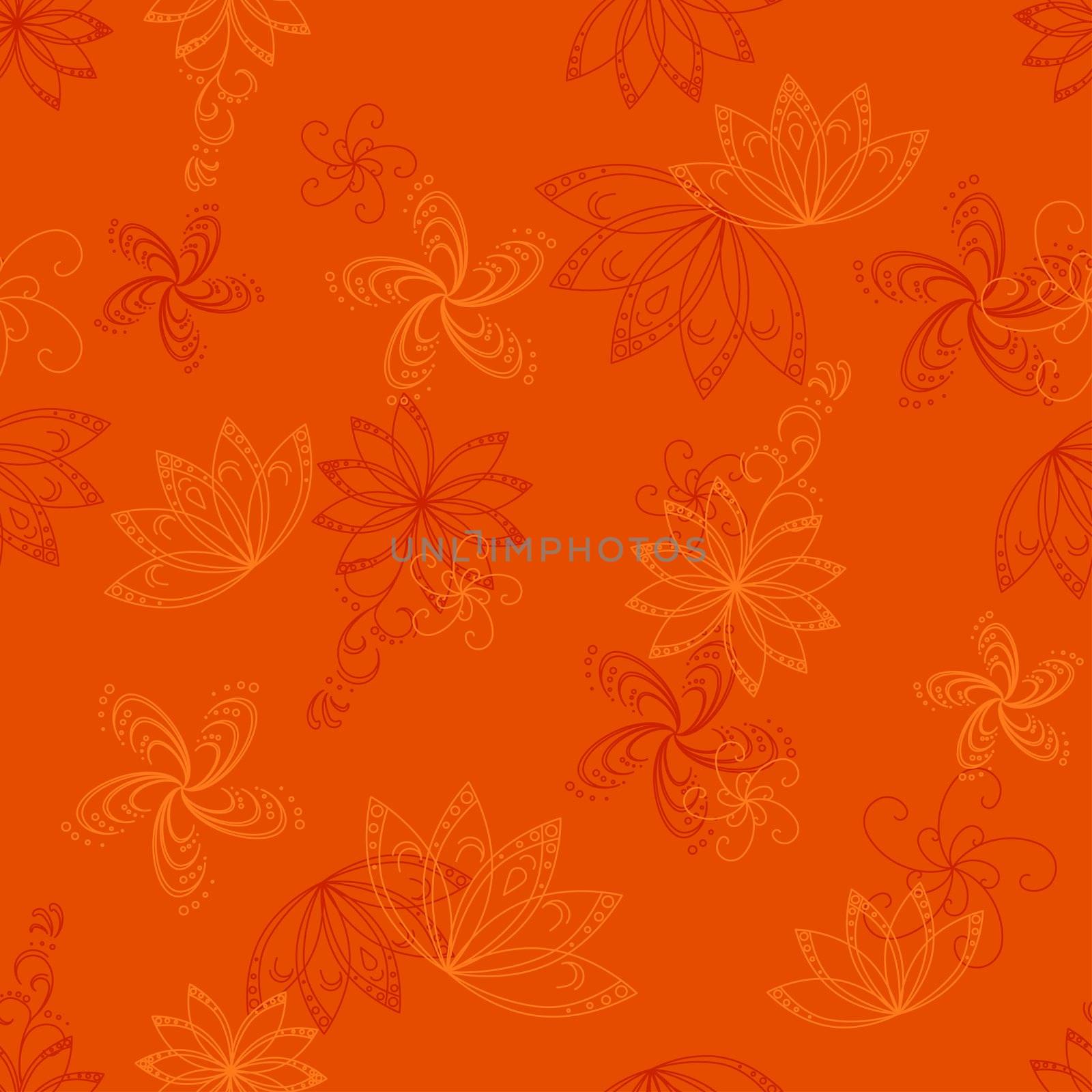 Abstract orange seamless background with graphic floral pattern