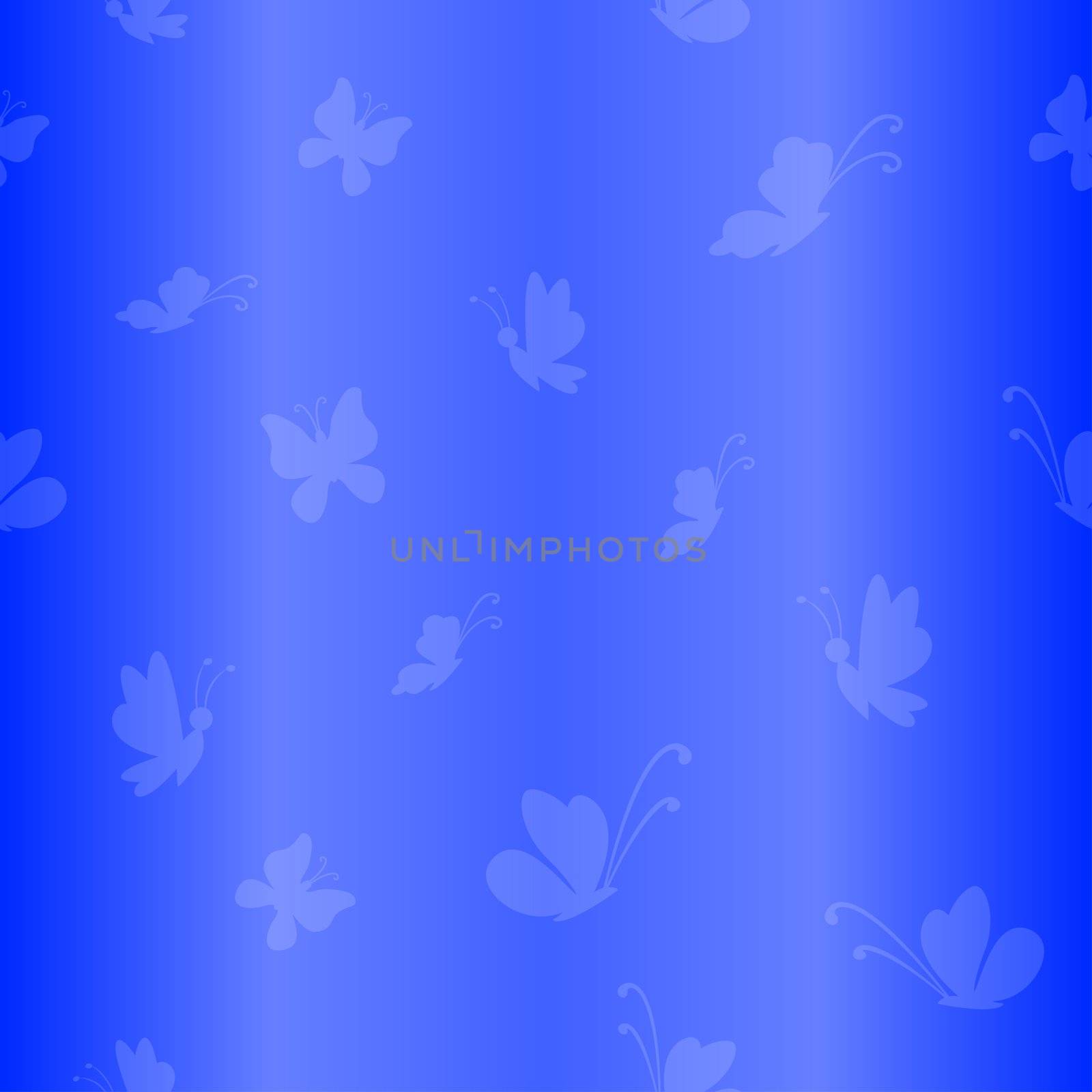 seamless background, white silhouettes butterflies on blue background
