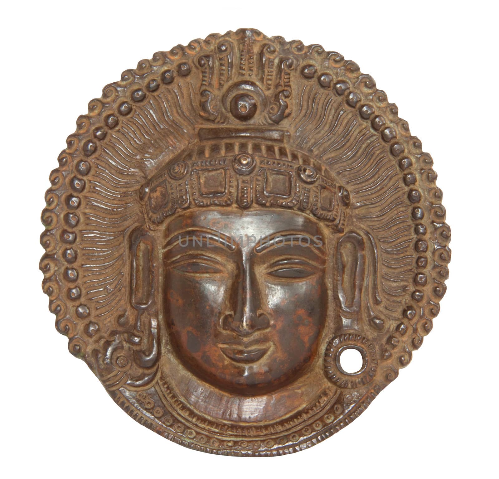 Metal panel with the image buddha on a white background