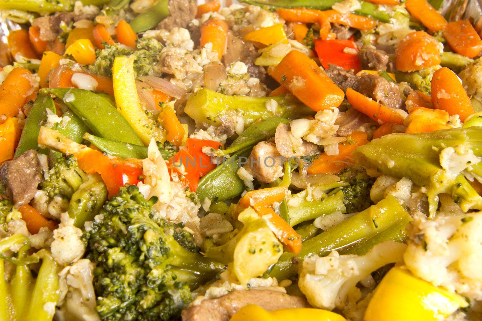 Close up picture of Beef and vegetable stir fry 