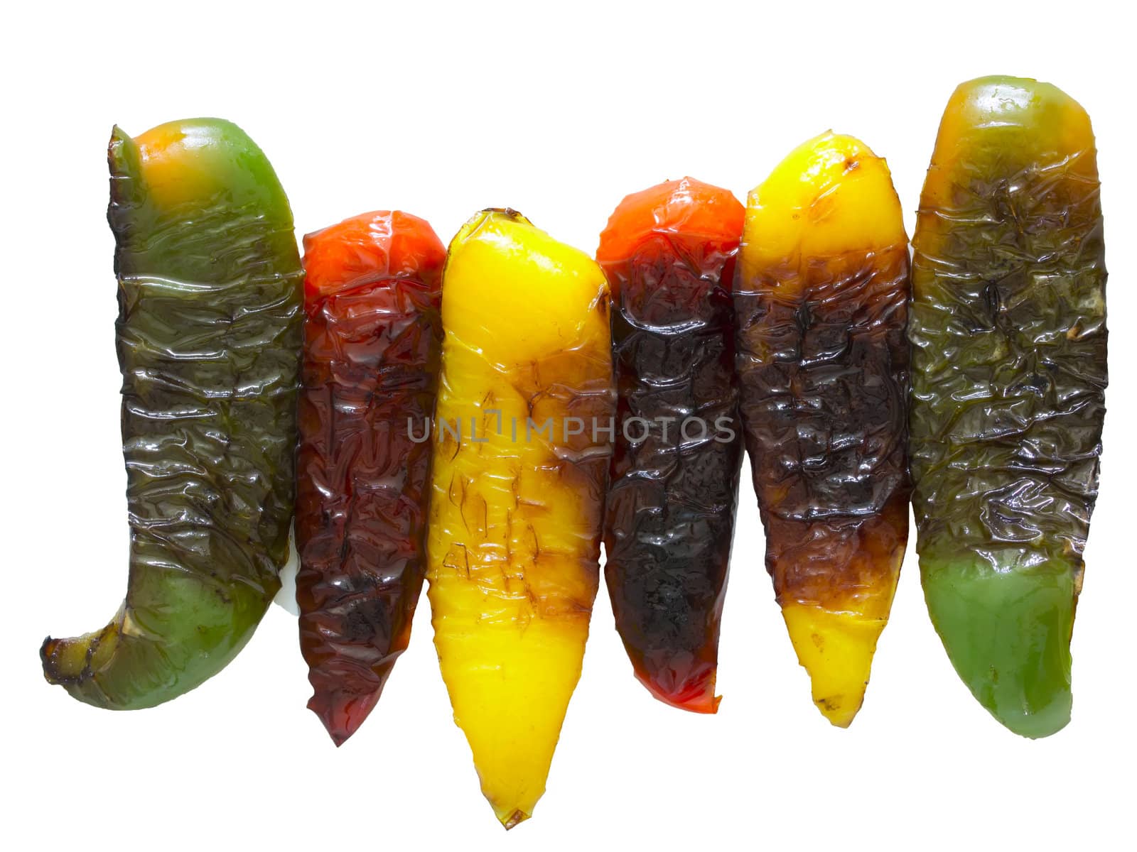 close up of grilled bell peppers isolated