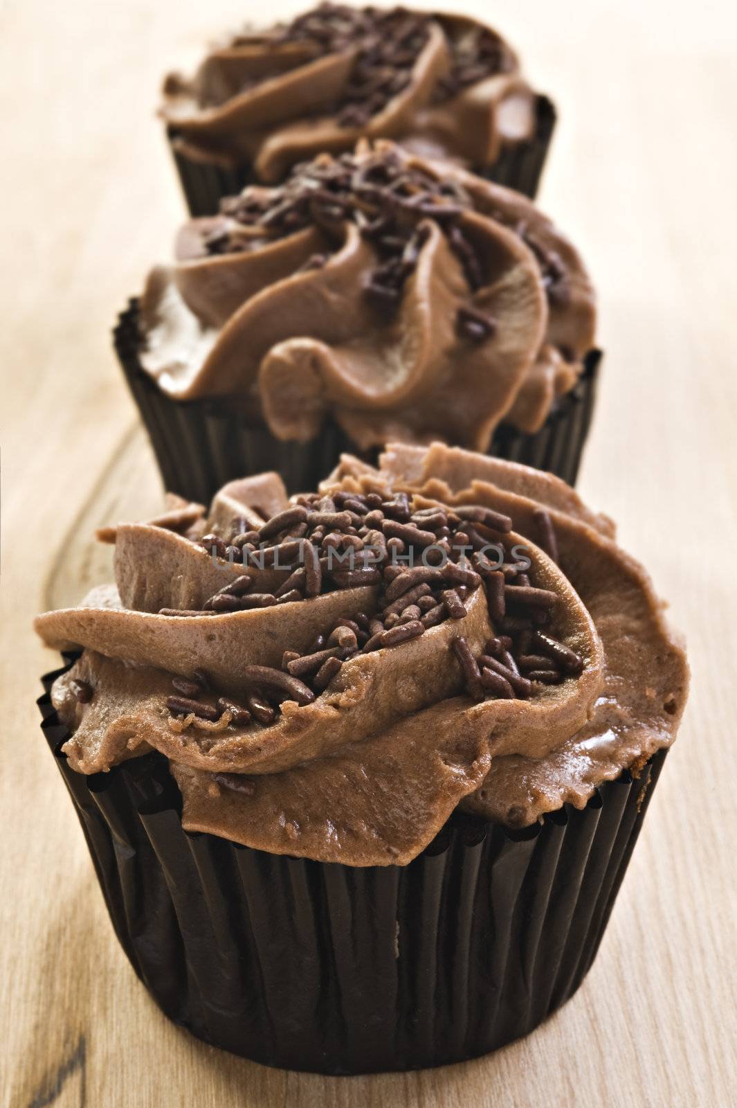 Lovely fresh chocolate cupcakes - very shallow depth of field