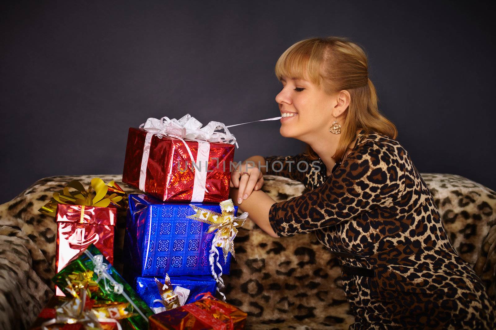 Beautiful woman gets a lot of gifts by pzaxe