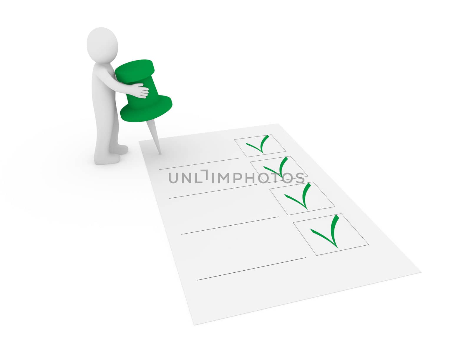 3d human man tack check green ok list