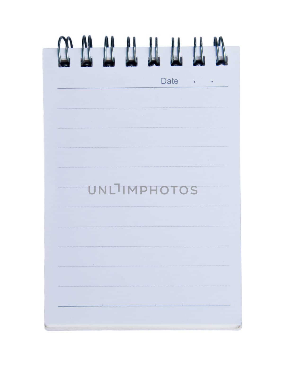 Small spiral lined notebook on white background