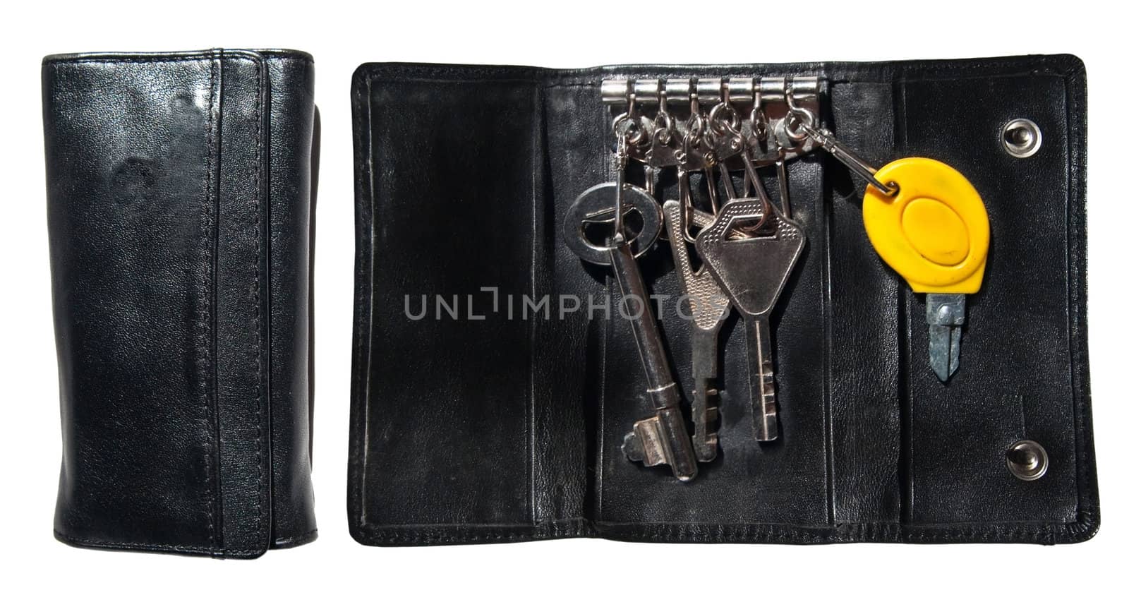 Isolated black leather case for keys