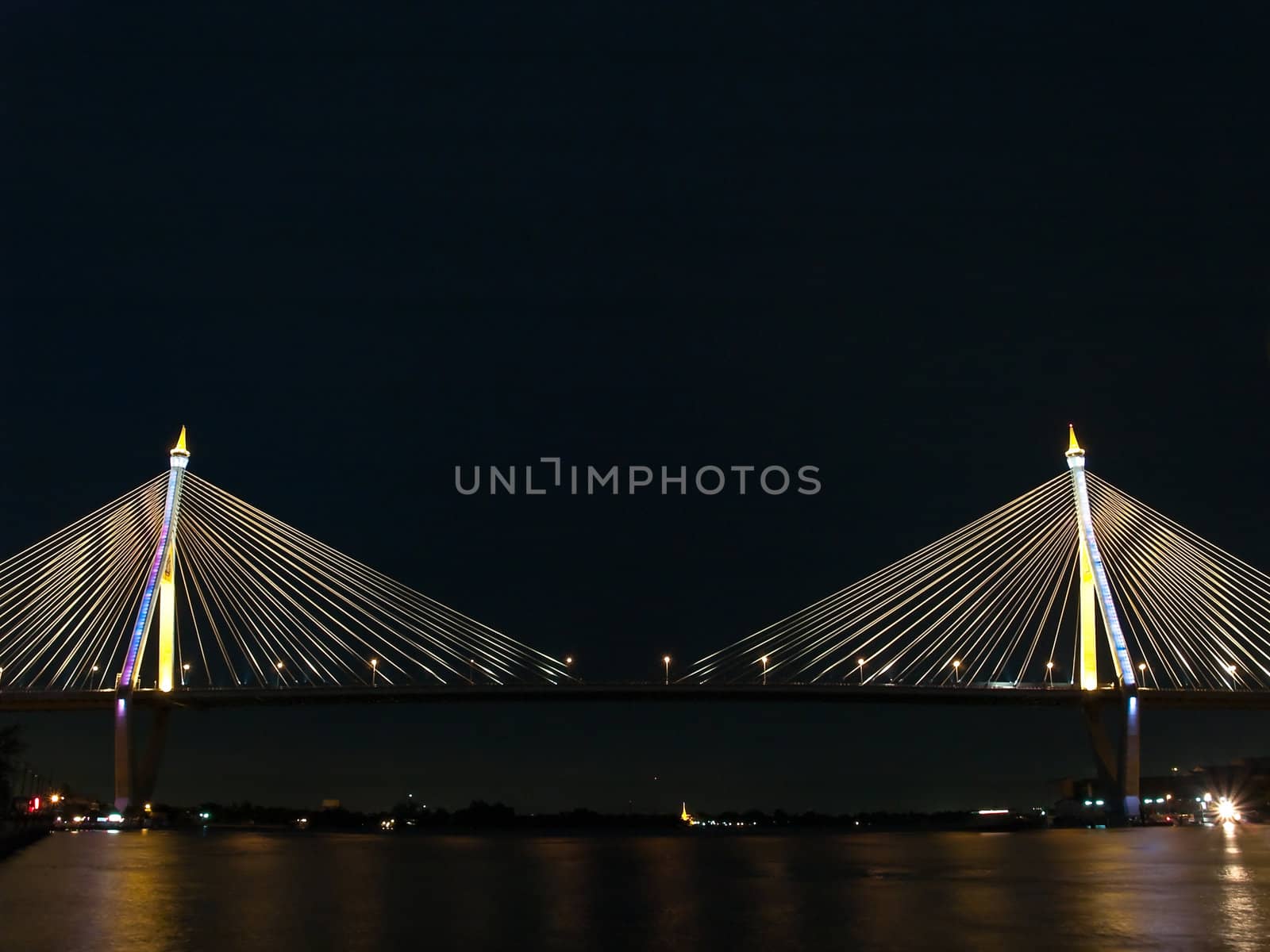 Bhumibol Bridge also casually call as Industrial Ring Road Bridge at night scene, Samut Prakarn,Thailand