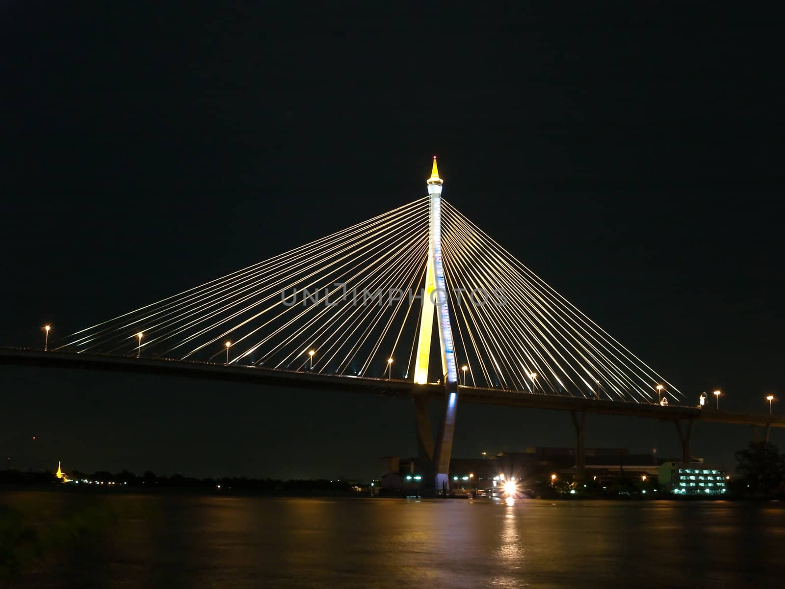 Bhumibol Bridge also casually call as Industrial Ring Road Bridge at night scene, Samut Prakarn,Thailand