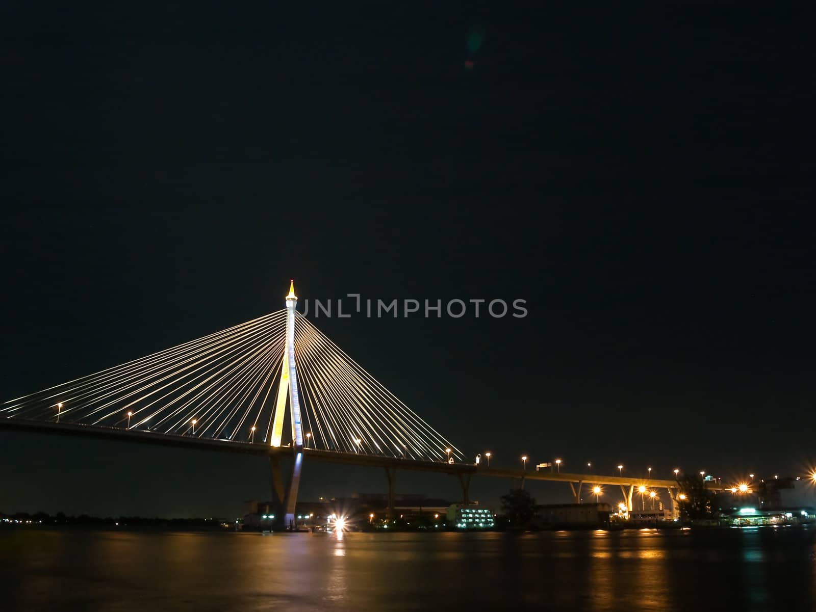 Bhumibol Bridge also casually call as Industrial Ring Road Bridge at night scene, Samut Prakarn,Thailand