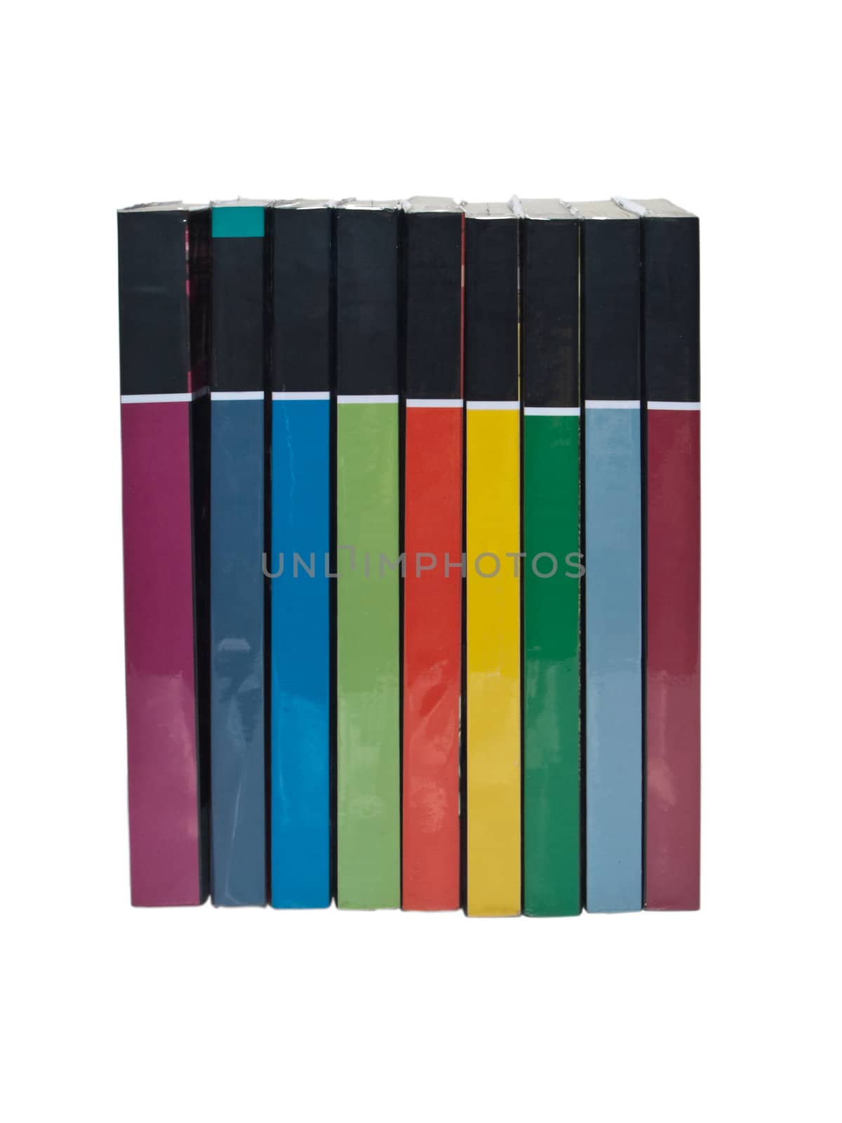 Isolated stacks of colorful real books