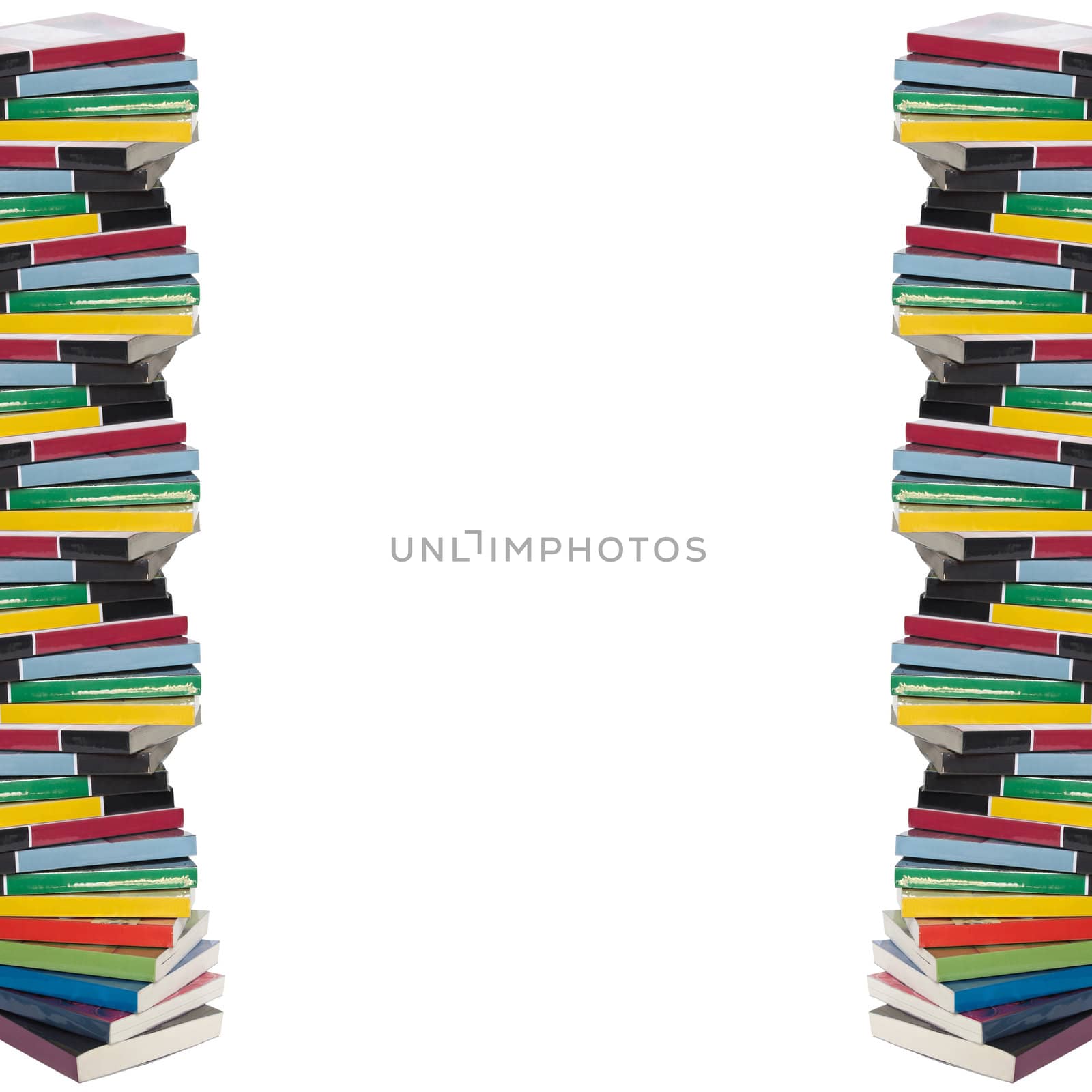 Isolated twisted towers of colorful real books