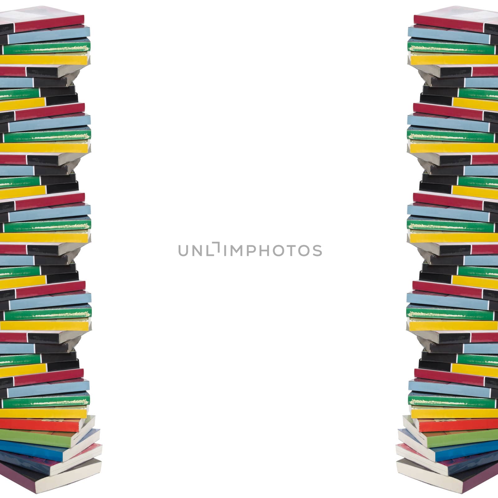 Isolated twisted towers of colorful real books