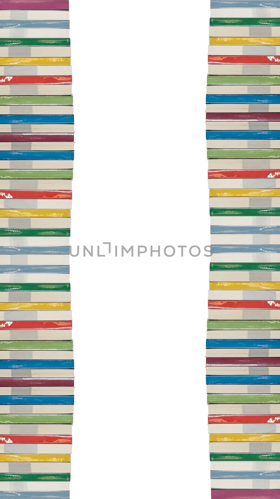Isolated tower of colorful real books