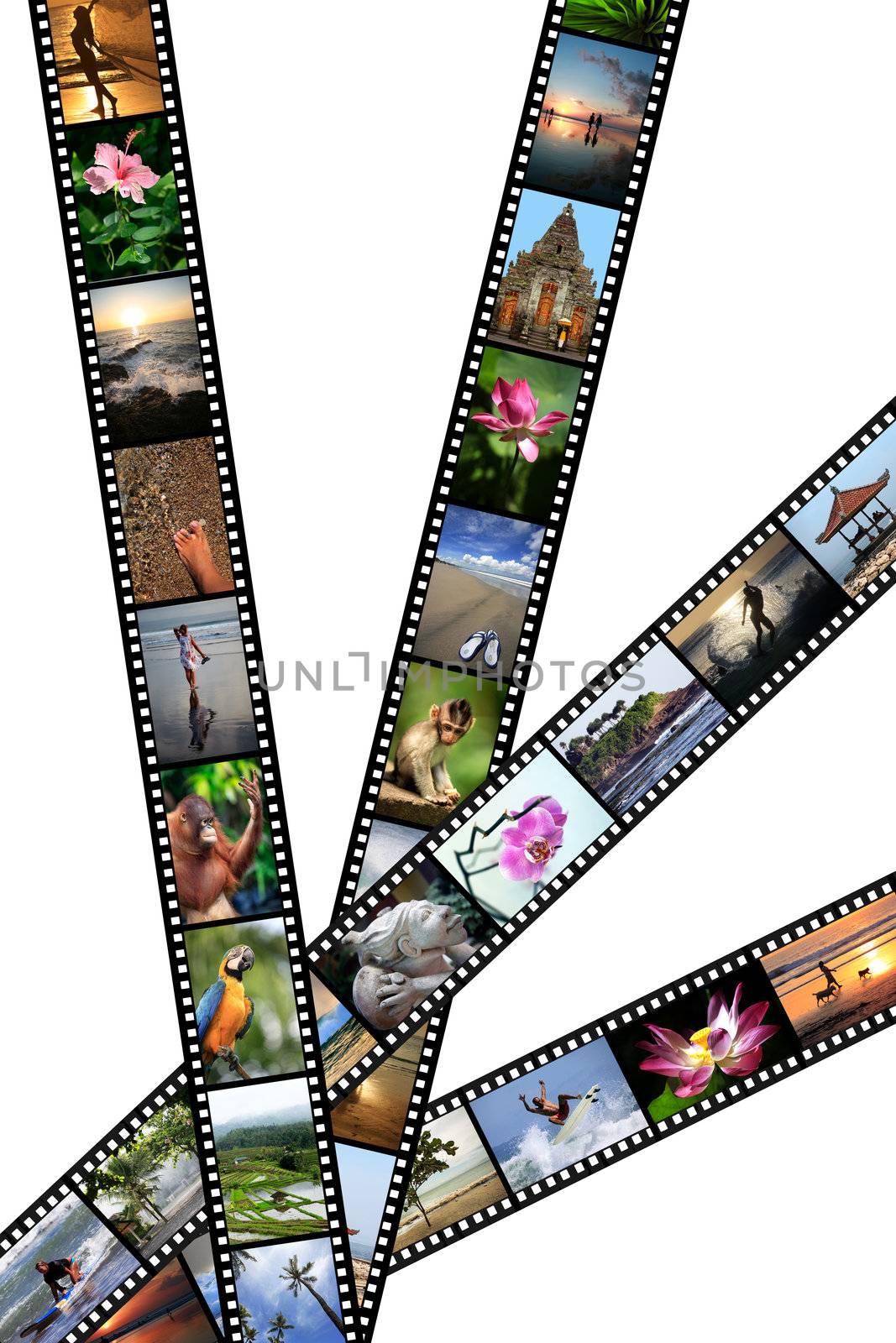 Film strips with travel photos. Indonesia