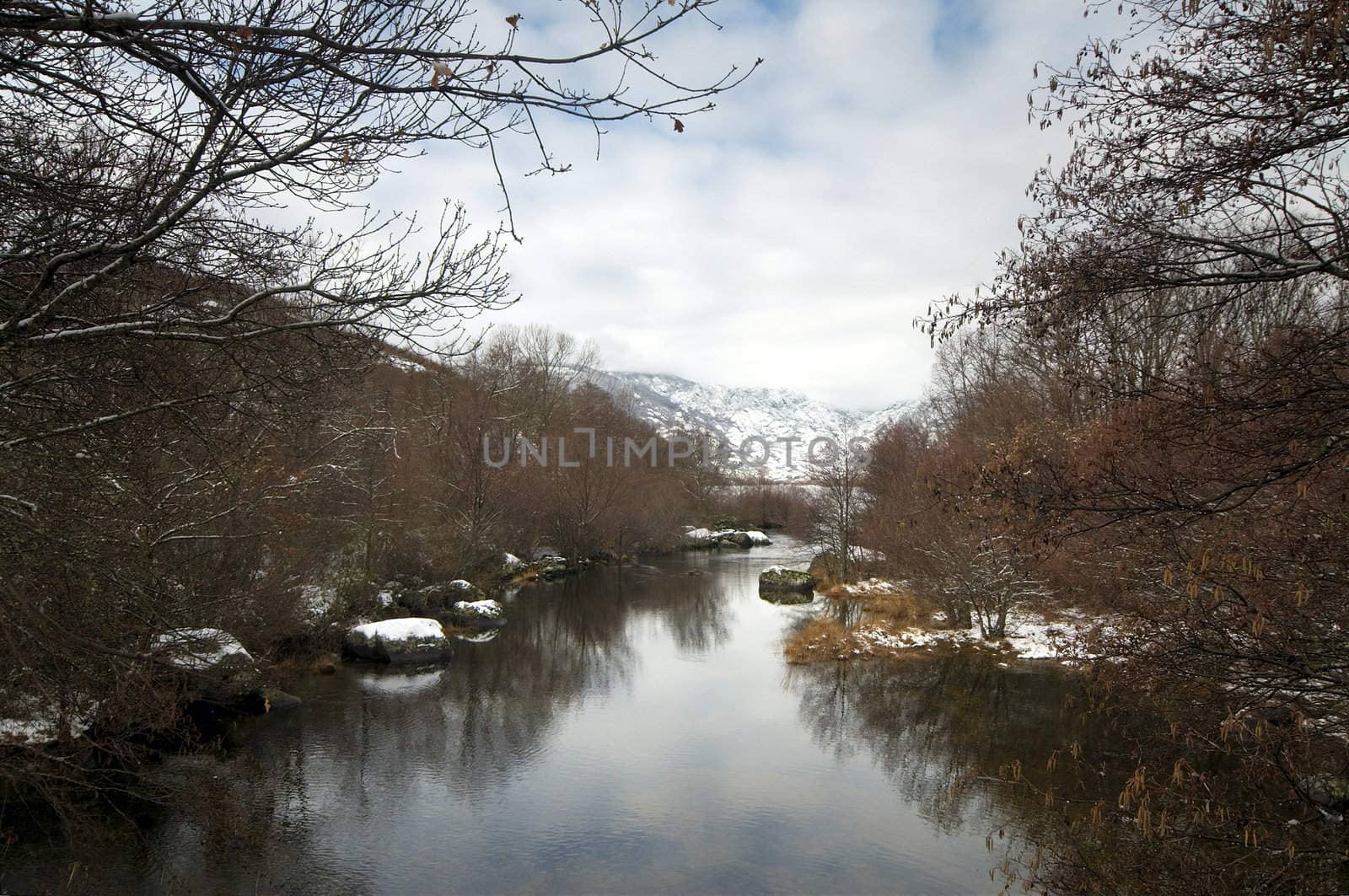 Winter view of river at  Sanabria Lake National park