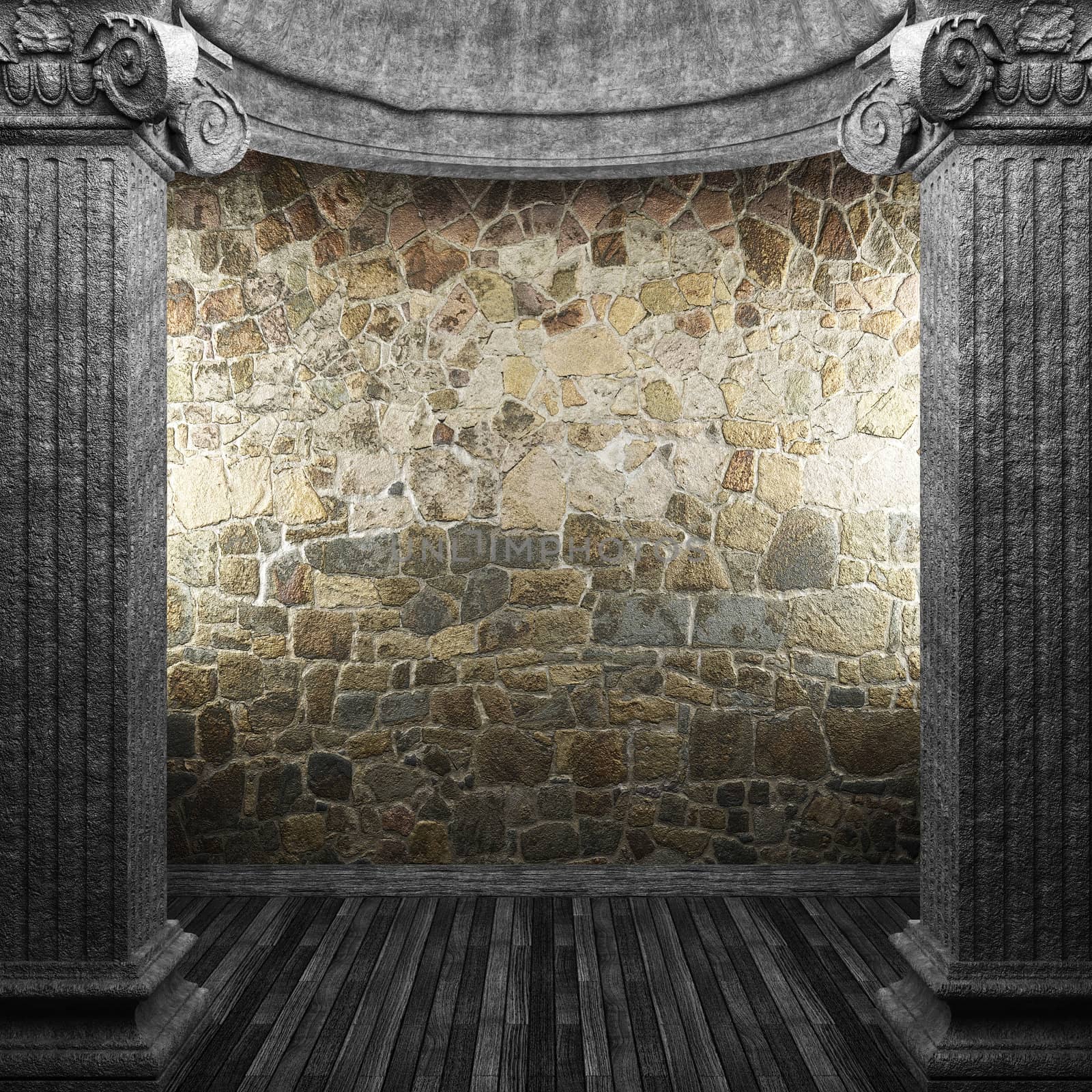 stone columns and wall made in 3D