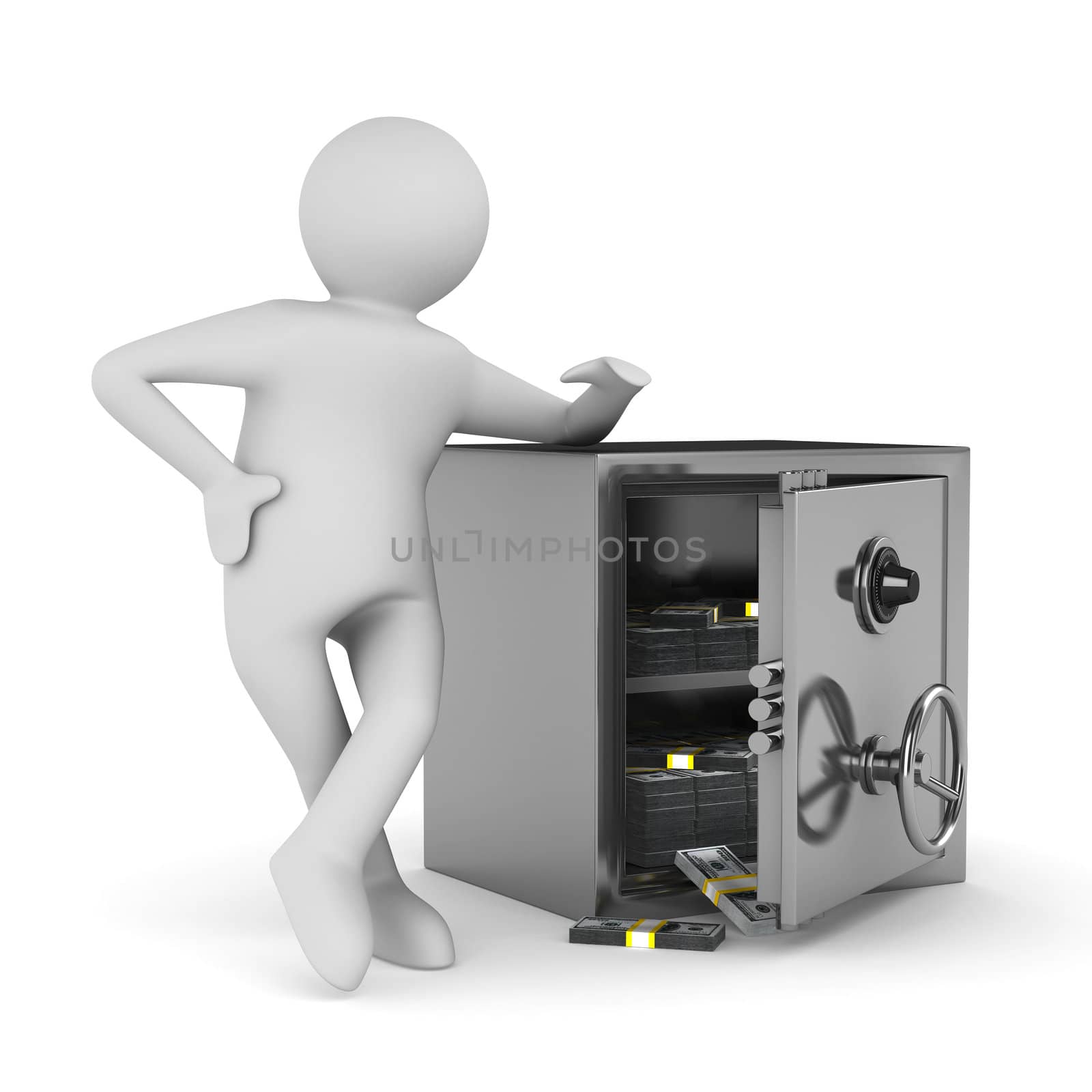 man and safe on white background. Isolated 3D image