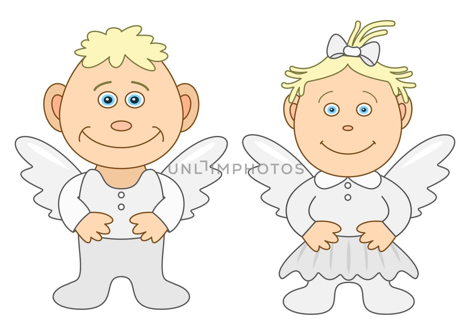 Angels, children's, little boy and little girl, isolated