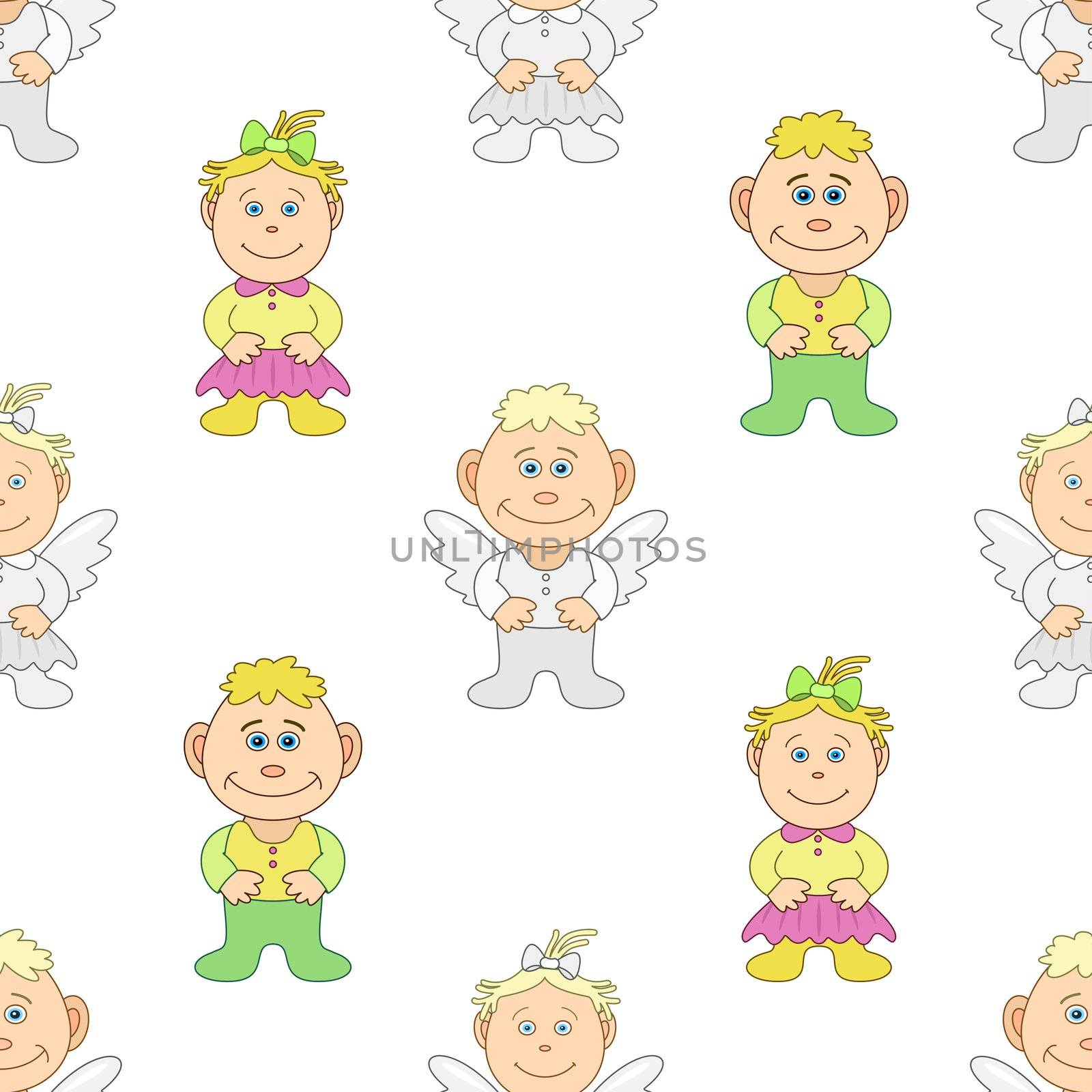 seamless background, children's and angels, boys and girls