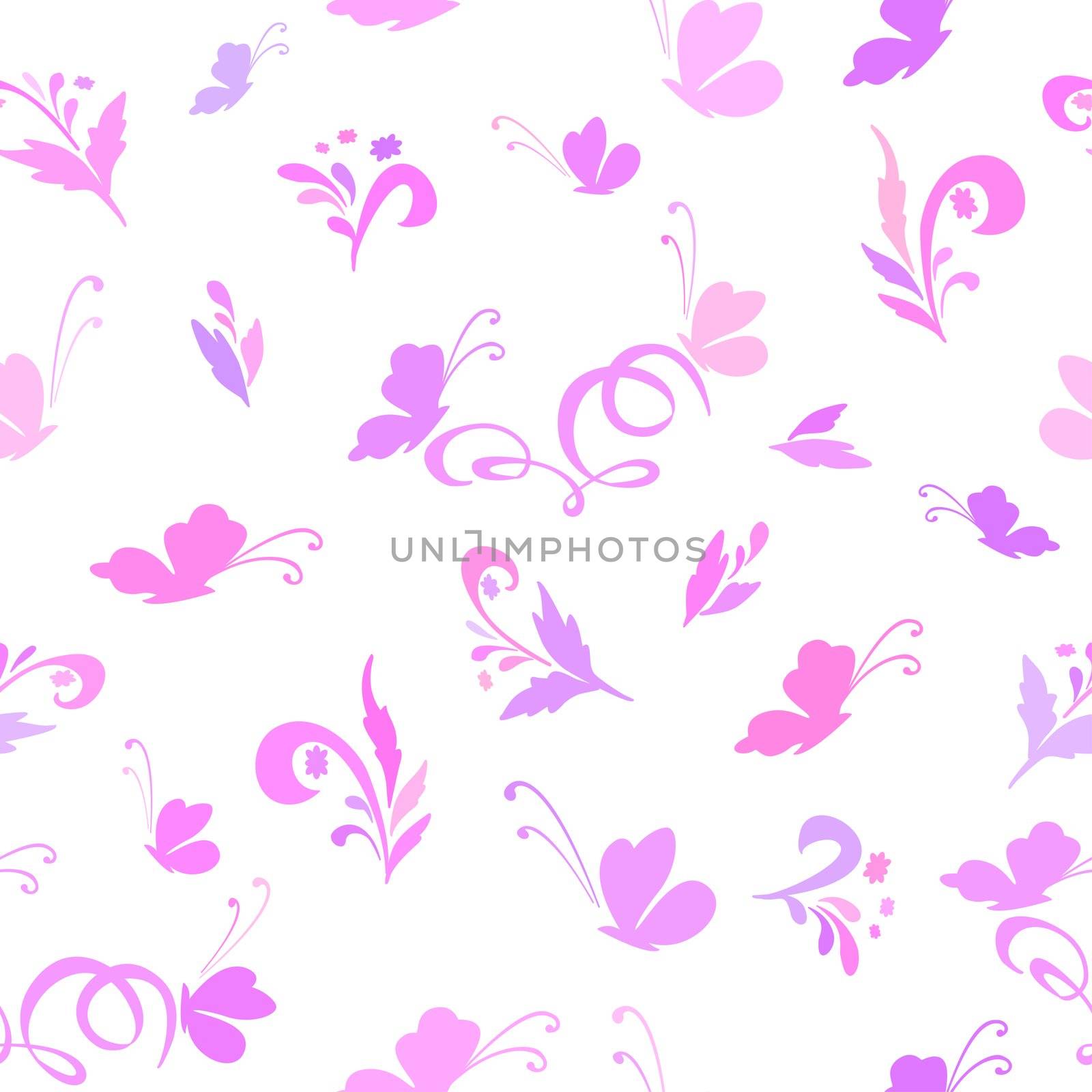 Abstract floral background with flowers and butterflies