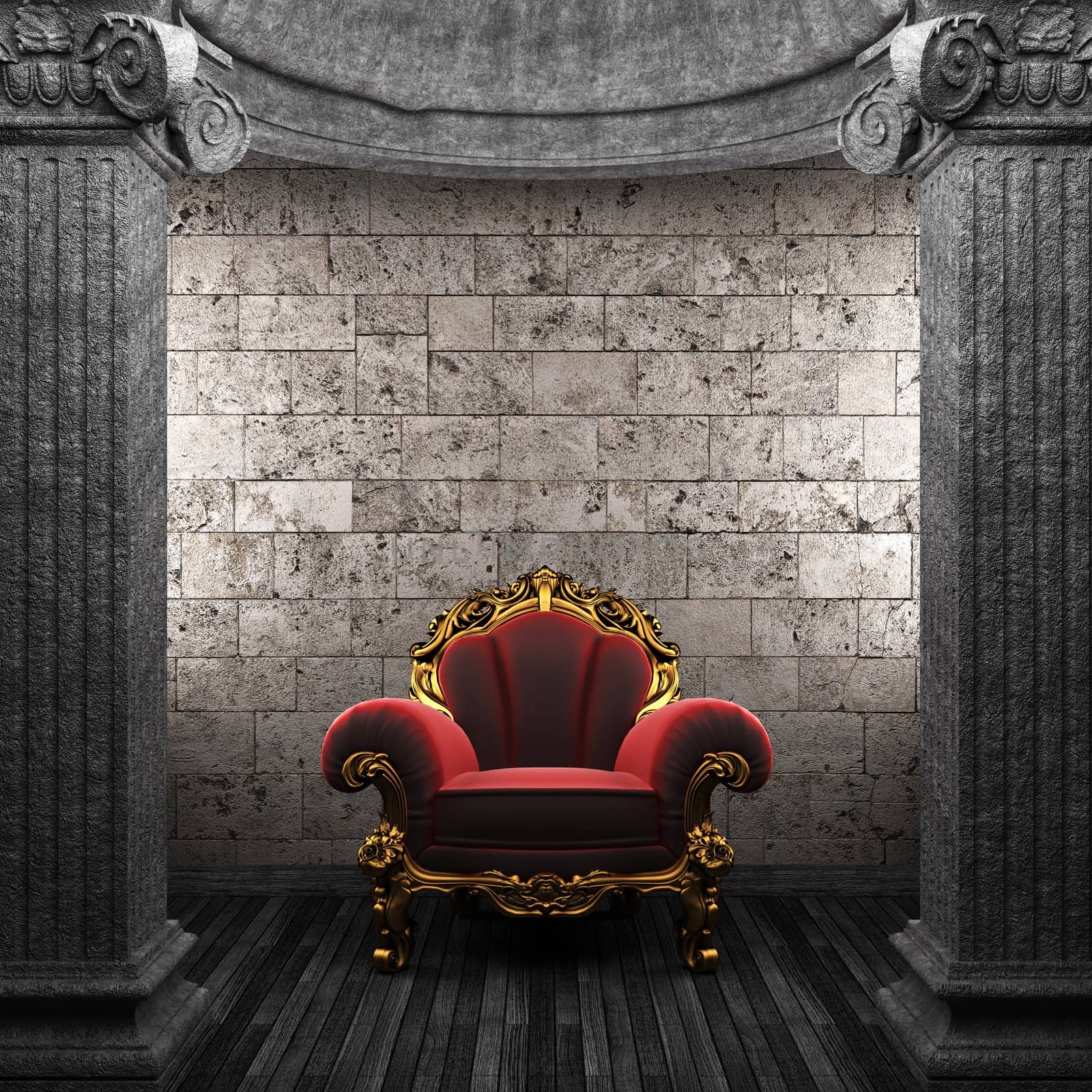 stone columns and chair made in 3D