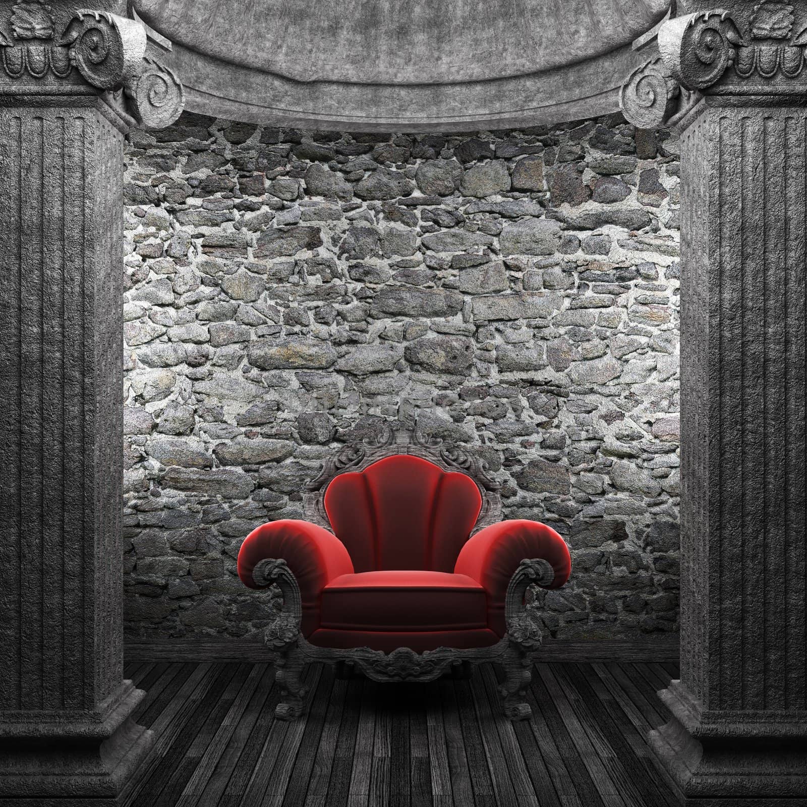 stone columns and chair made in 3D
