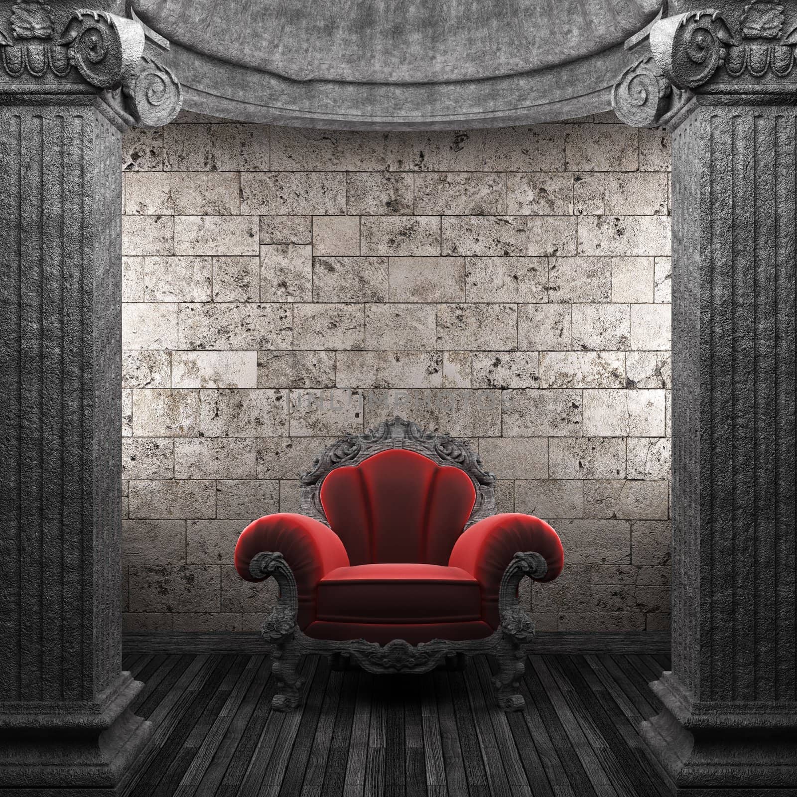 stone columns and chair made in 3D