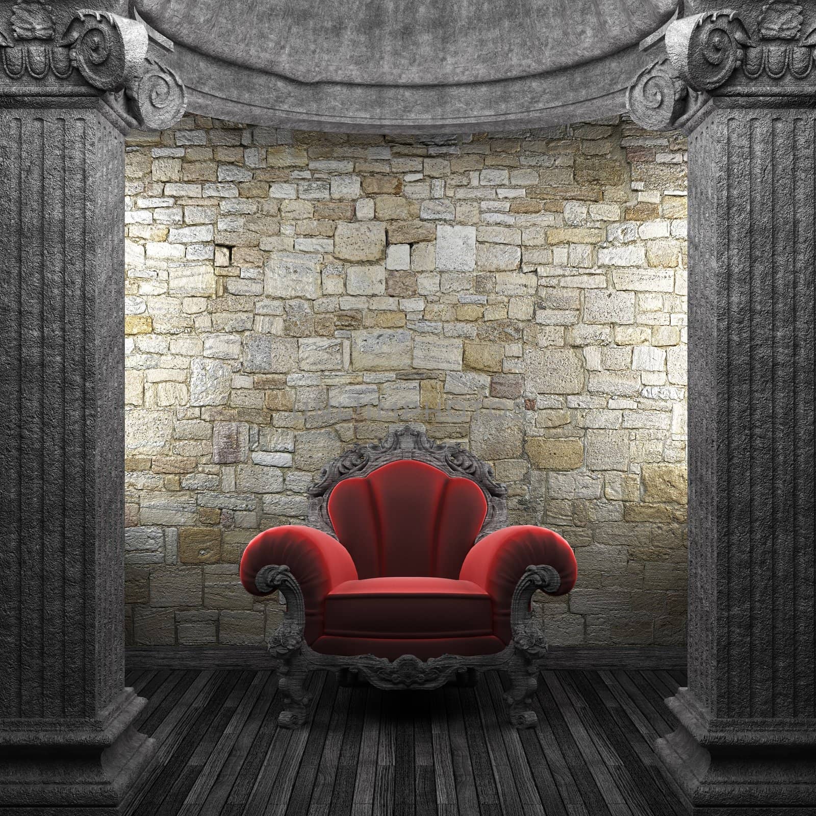 stone columns and chair made in 3D