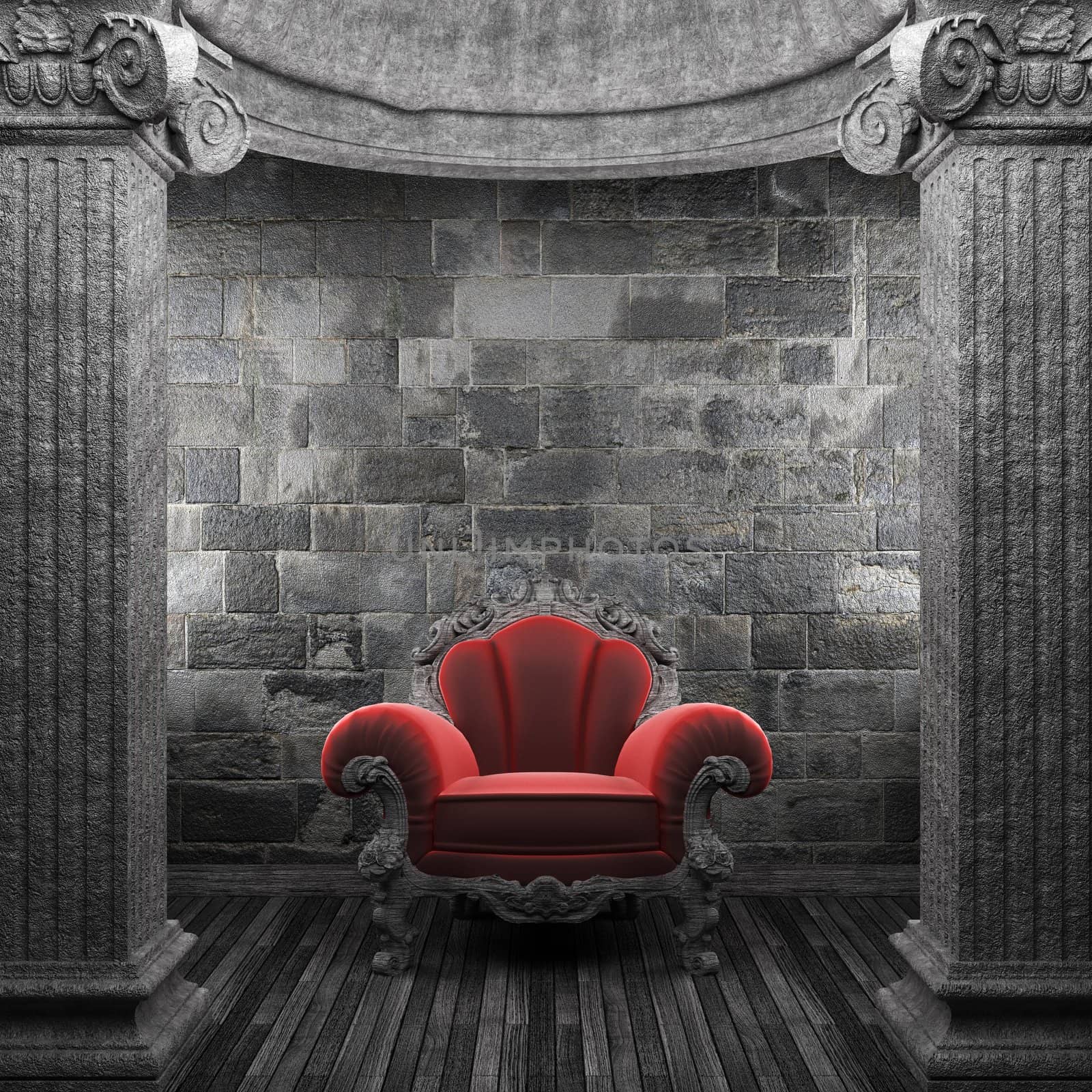 stone columns and chair made in 3D