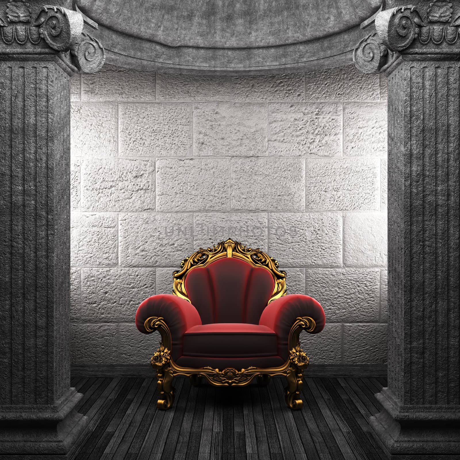 stone columns and chair made in 3D