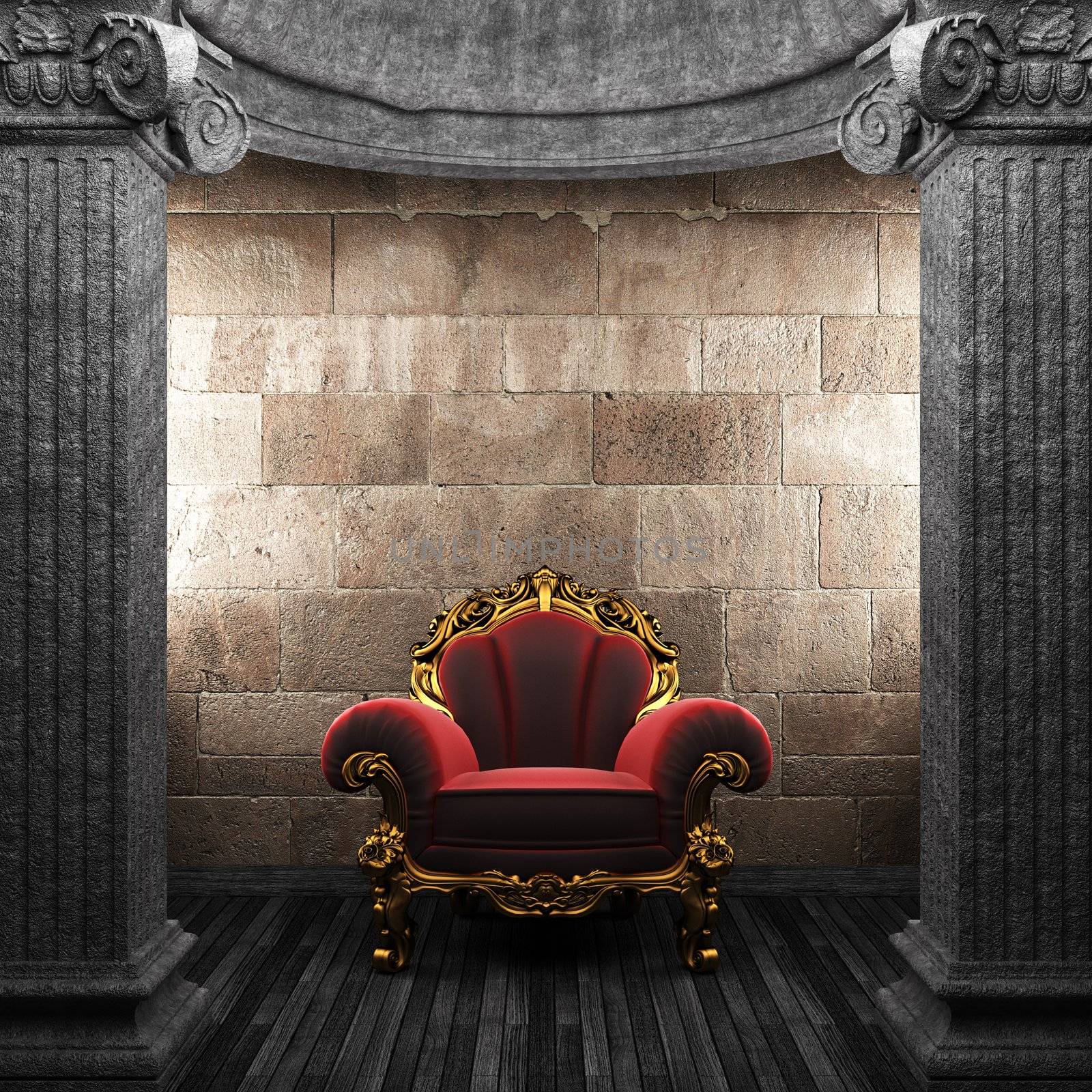 stone columns and chair made in 3D