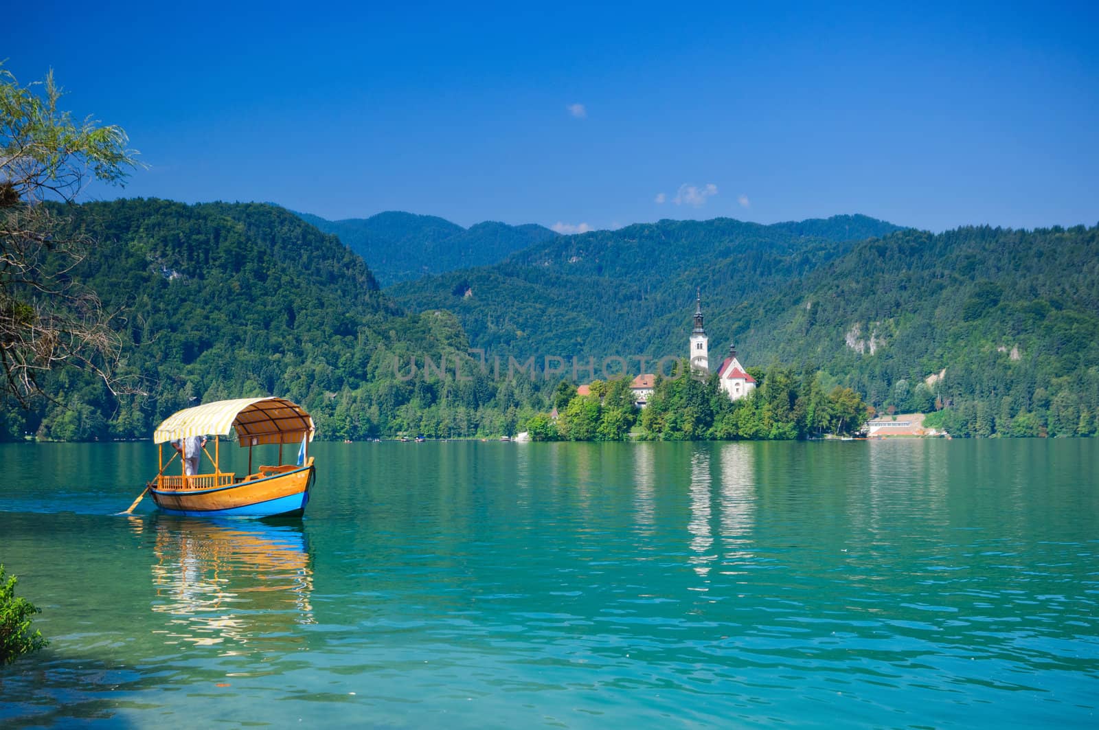 Colorful boat on Lake Bled. Slovenia, europe