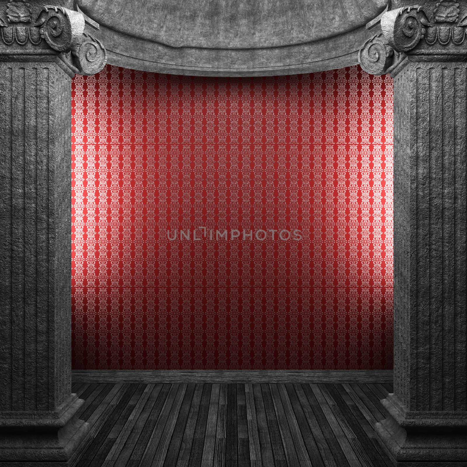 stone columns and wallpaper made in 3D