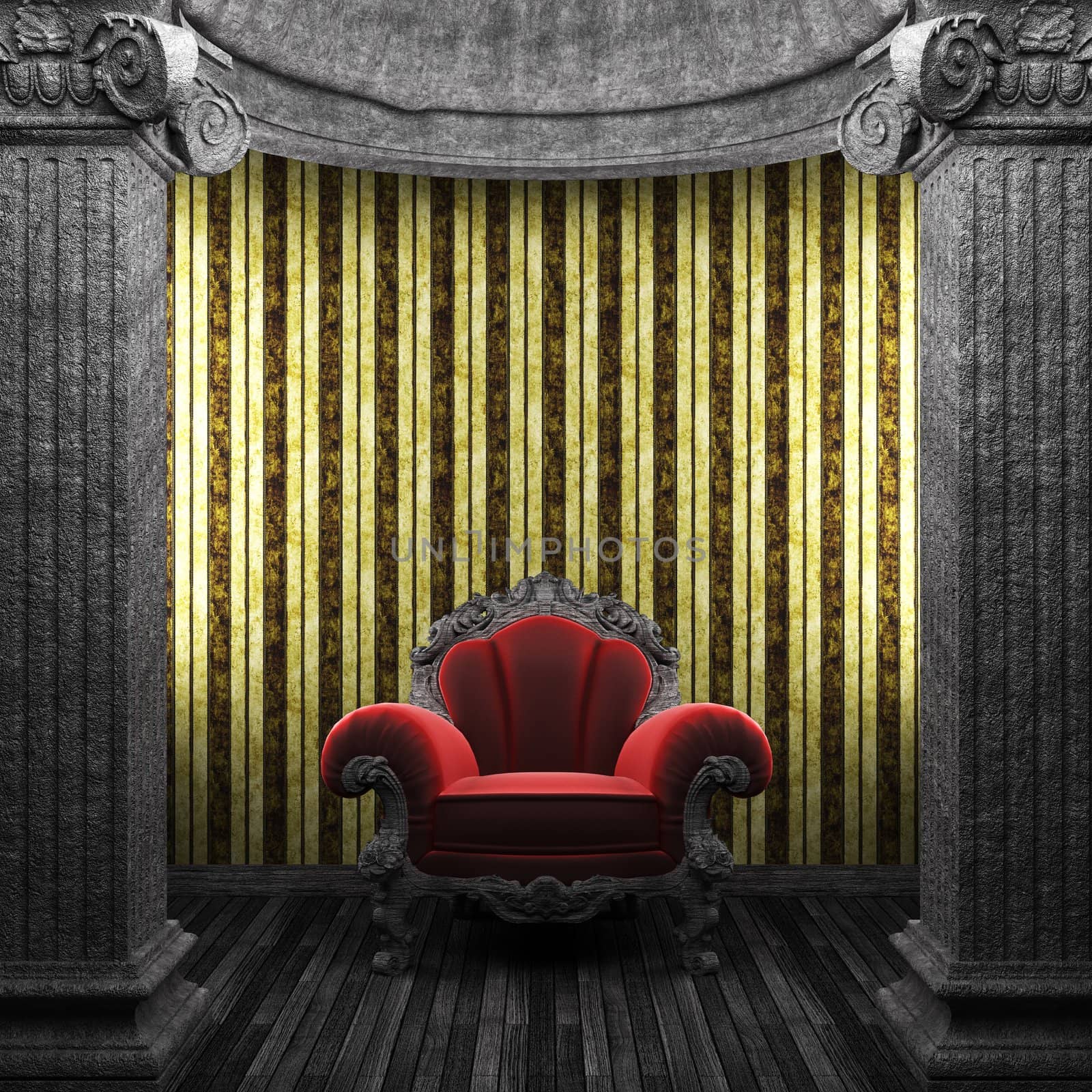 stone columns, chair and wallpaper by icetray